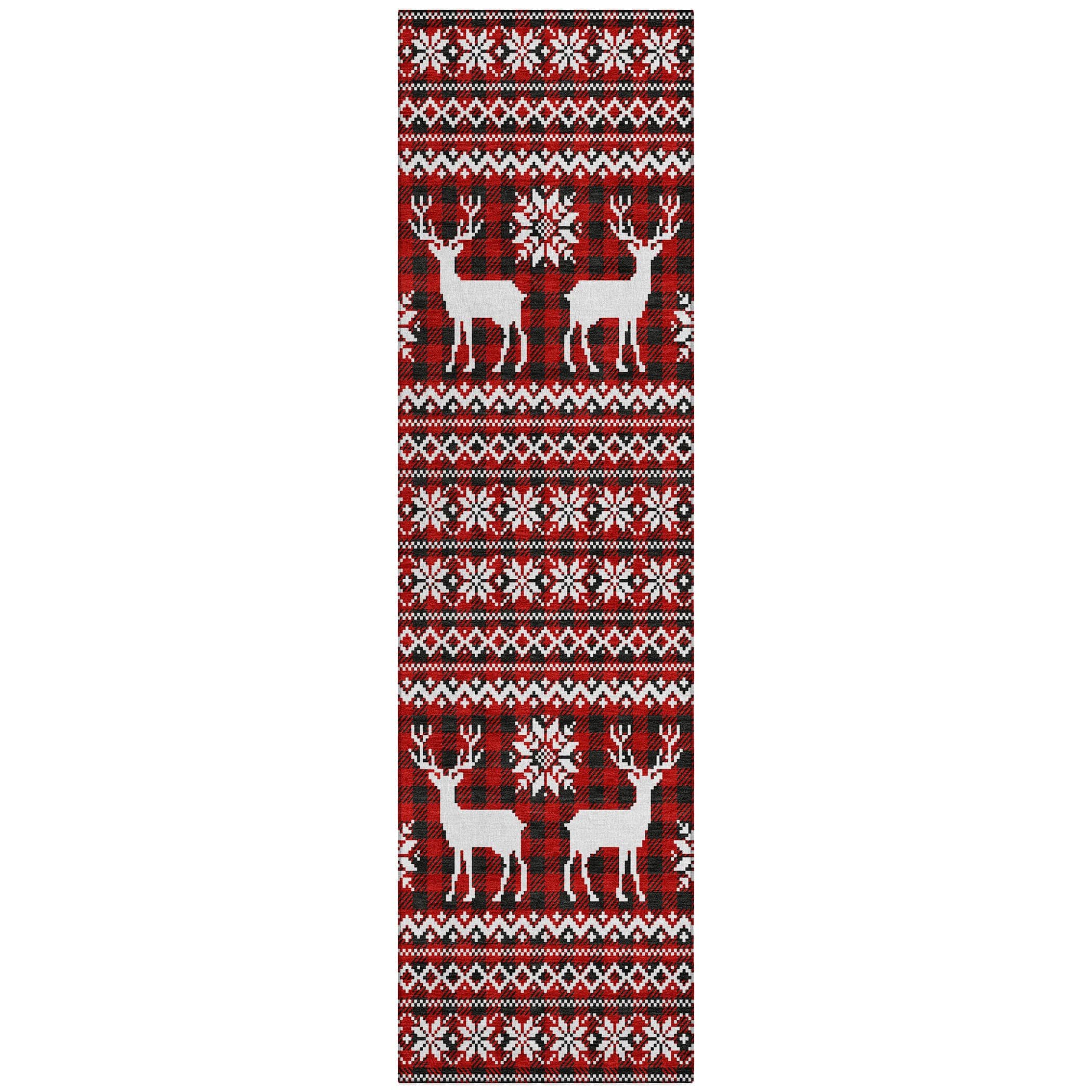 Luxury Machine Washable Indoor/Outdoor Holiday WN28 Red Rug 2'3" x 7'6" #shape_Runner
