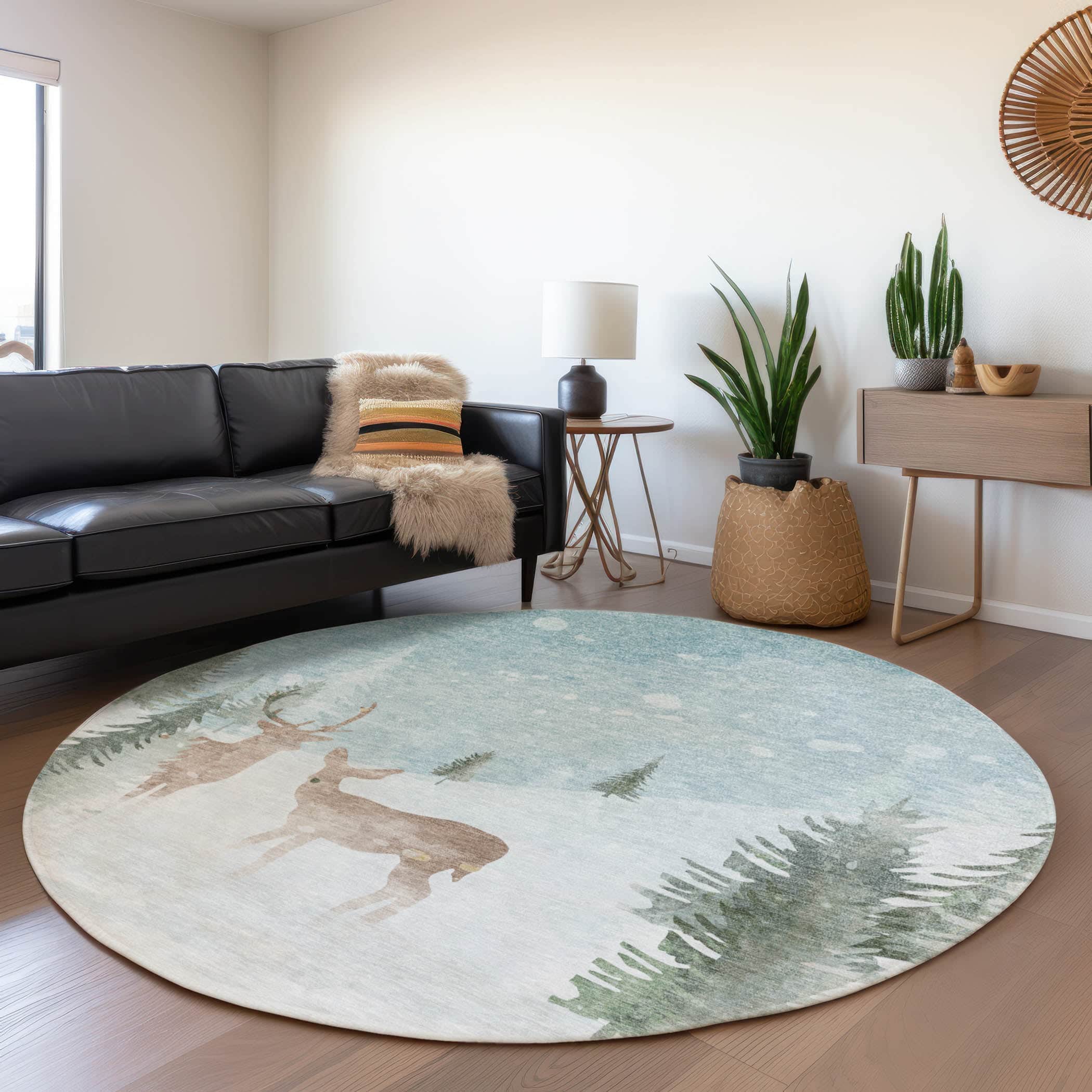 Luxury Machine Washable Indoor/Outdoor Holiday WN29 Sky Blue Rug 8' x 8' #shape_Round