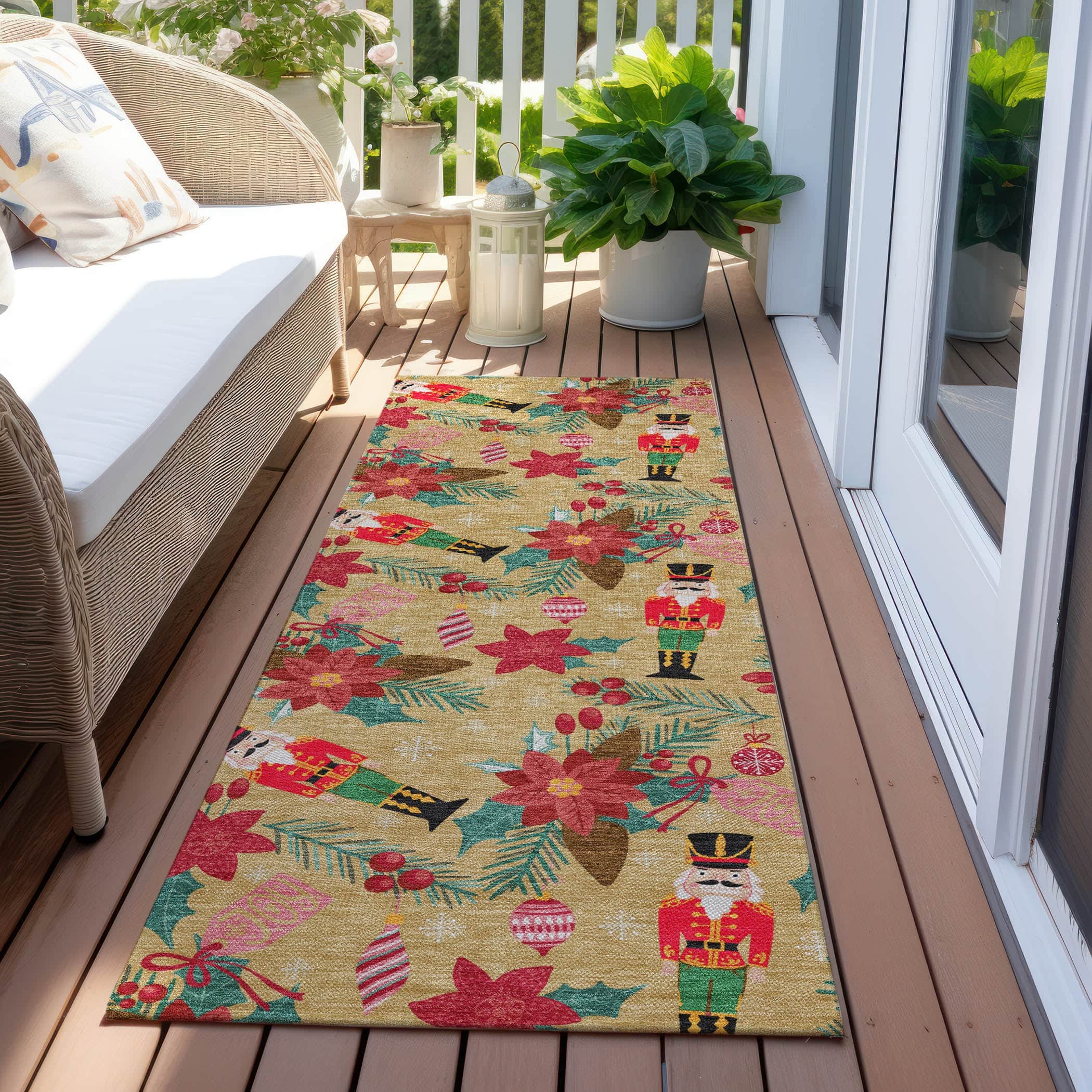 Luxury Machine Washable Indoor/Outdoor Holiday WN30 Gold Rug 2'3" x 7'6" #shape_Runner
