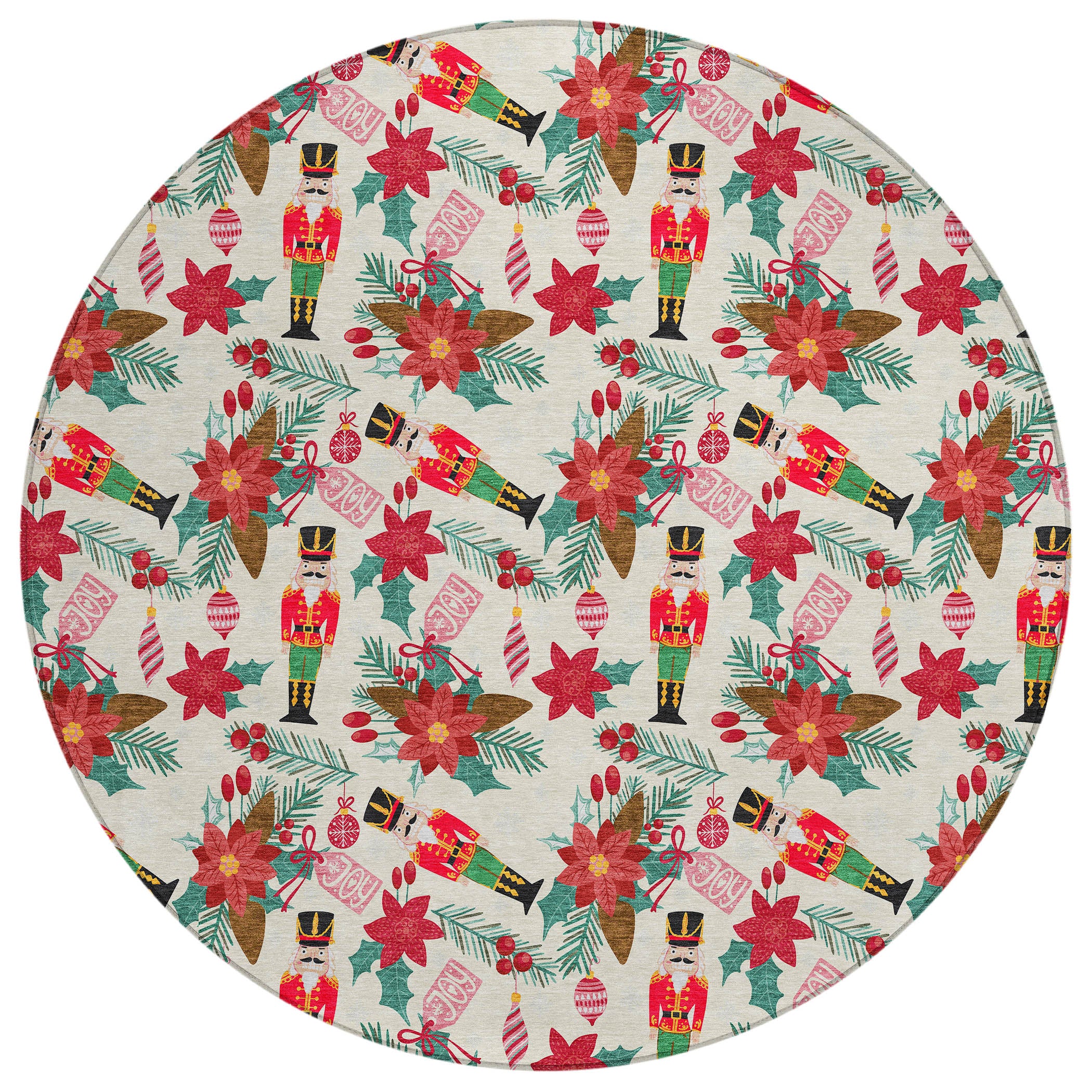 Luxury Machine Washable Indoor/Outdoor Holiday WN30 Ivory Rug 8' x 8' #shape_Round