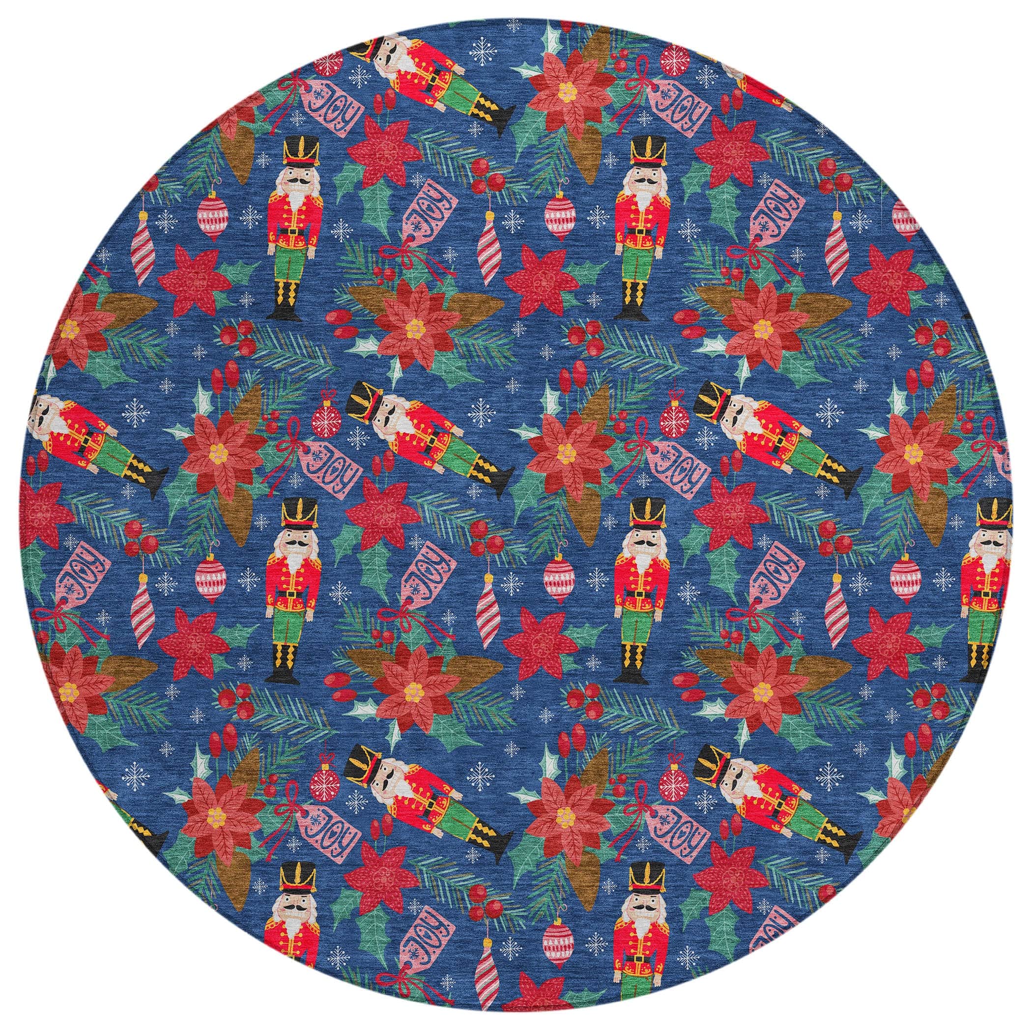 Luxury Machine Washable Indoor/Outdoor Holiday WN30 Navy Blue Rug 8' x 8' #shape_Round