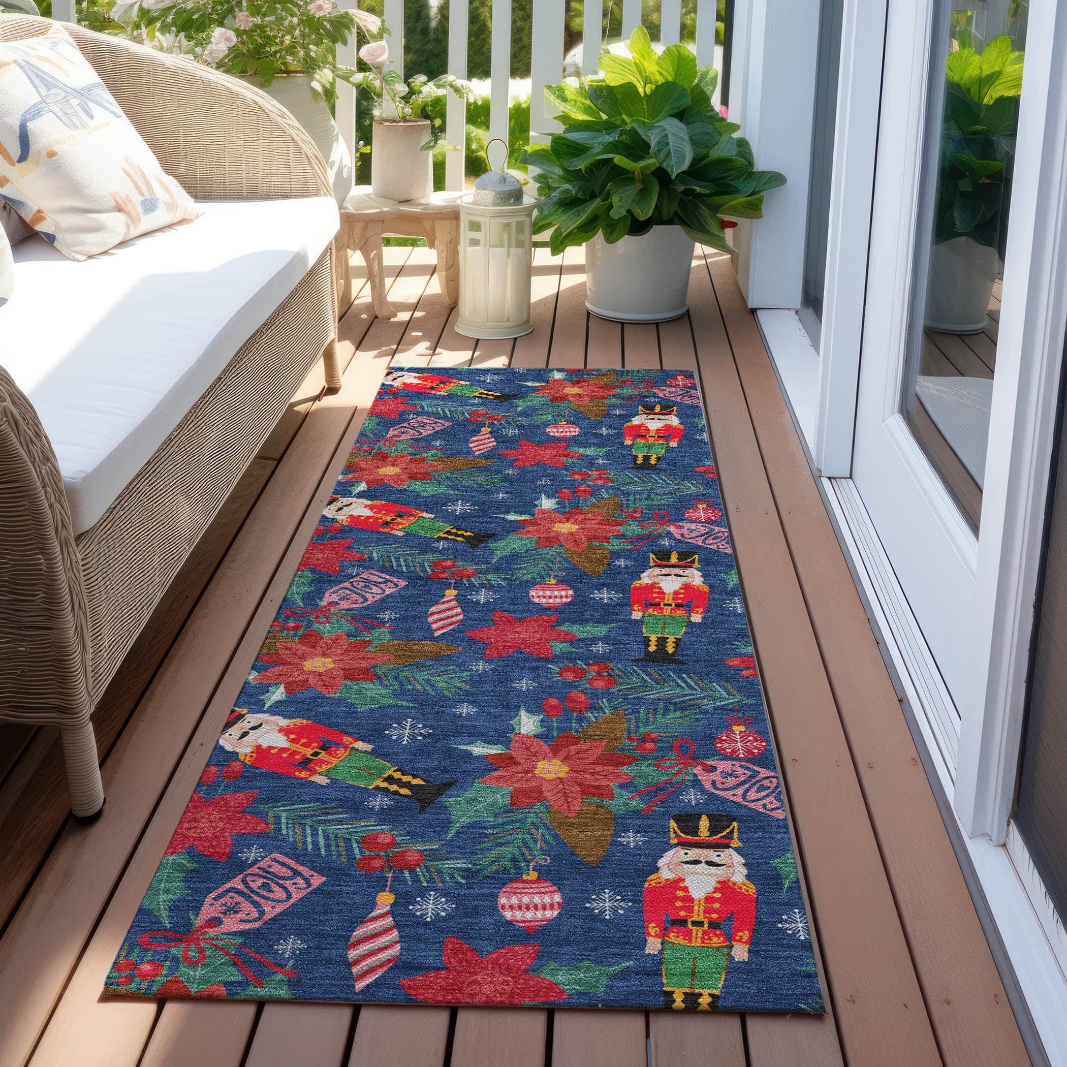 Luxury Machine Washable Indoor/Outdoor Holiday WN30 Navy Blue Rug 2'3" x 7'6" #shape_Runner