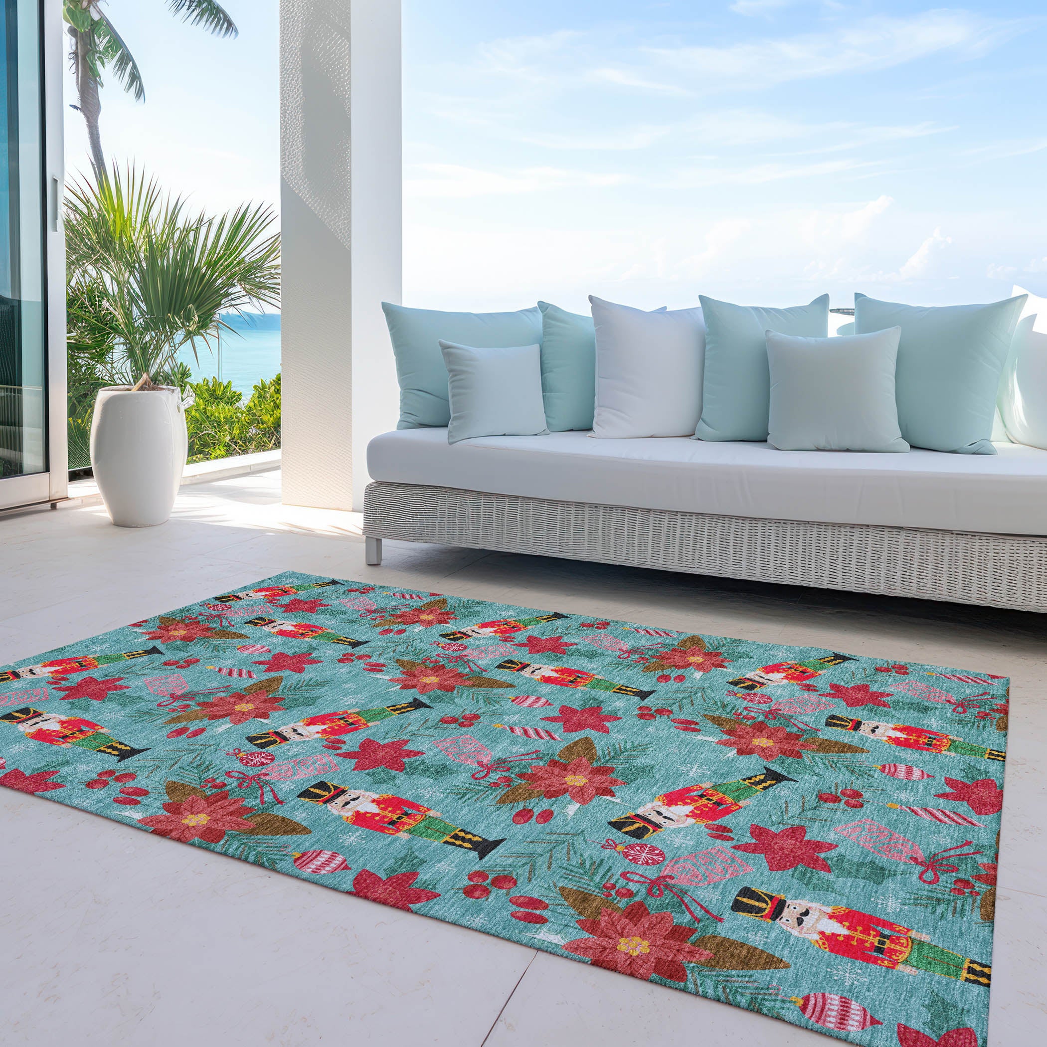 Luxury Machine Washable Indoor/Outdoor Holiday WN30 Teal Rug 2'6" x 3'10" #shape_Rectangle