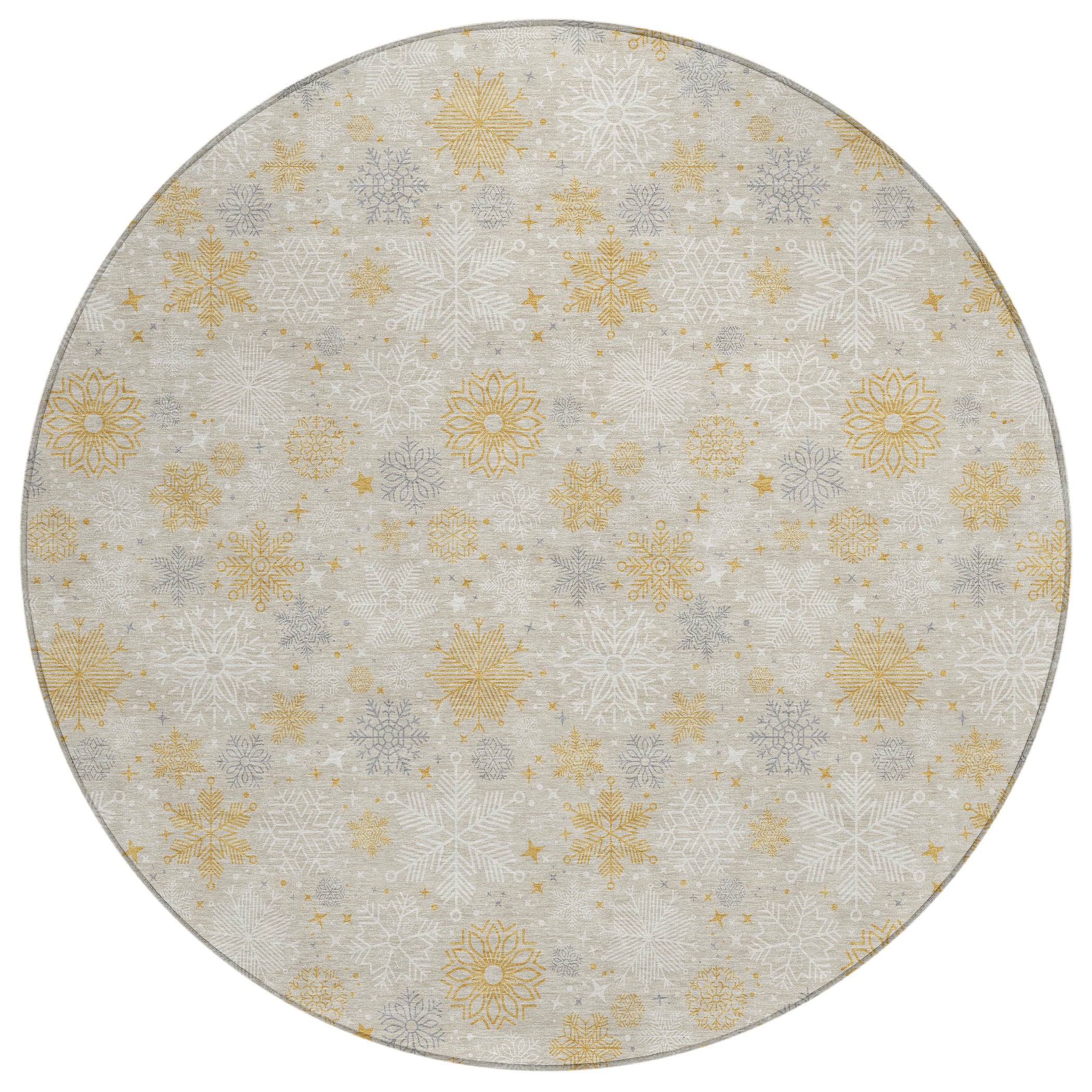Luxury Machine Washable Indoor/Outdoor Holiday WN31 Beige Ivory Rug 8' x 8' #shape_Round