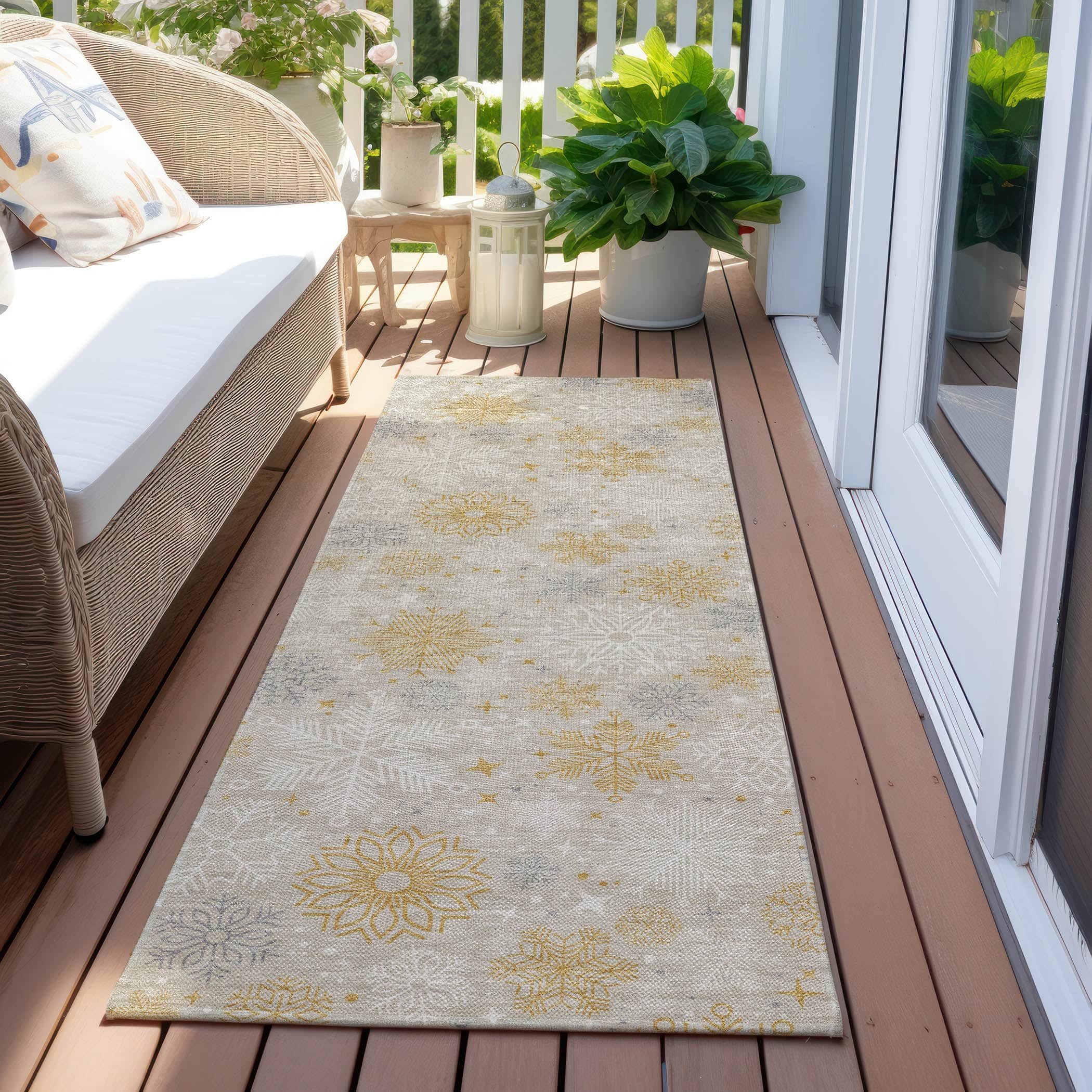 Luxury Machine Washable Indoor/Outdoor Holiday WN31 Beige Ivory Rug 2'3" x 7'6" #shape_Runner