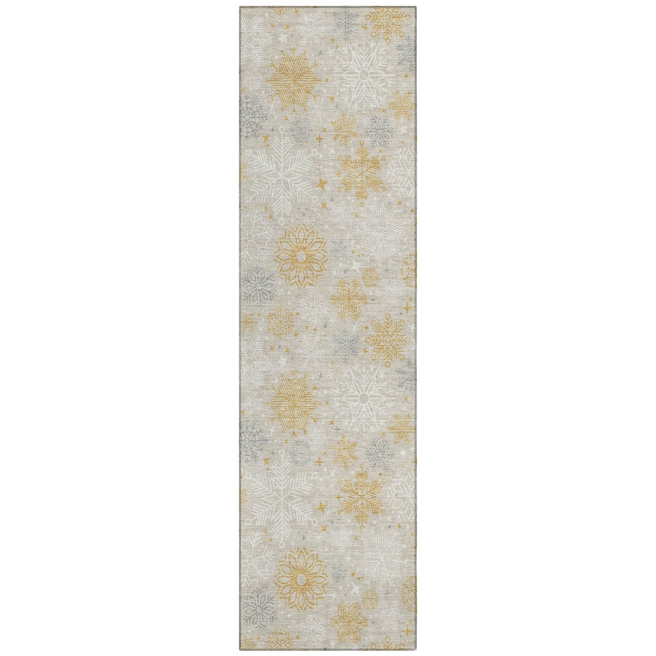 Luxury Machine Washable Indoor/Outdoor Holiday WN31 Beige Ivory Rug 2'3" x 7'6" #shape_Runner