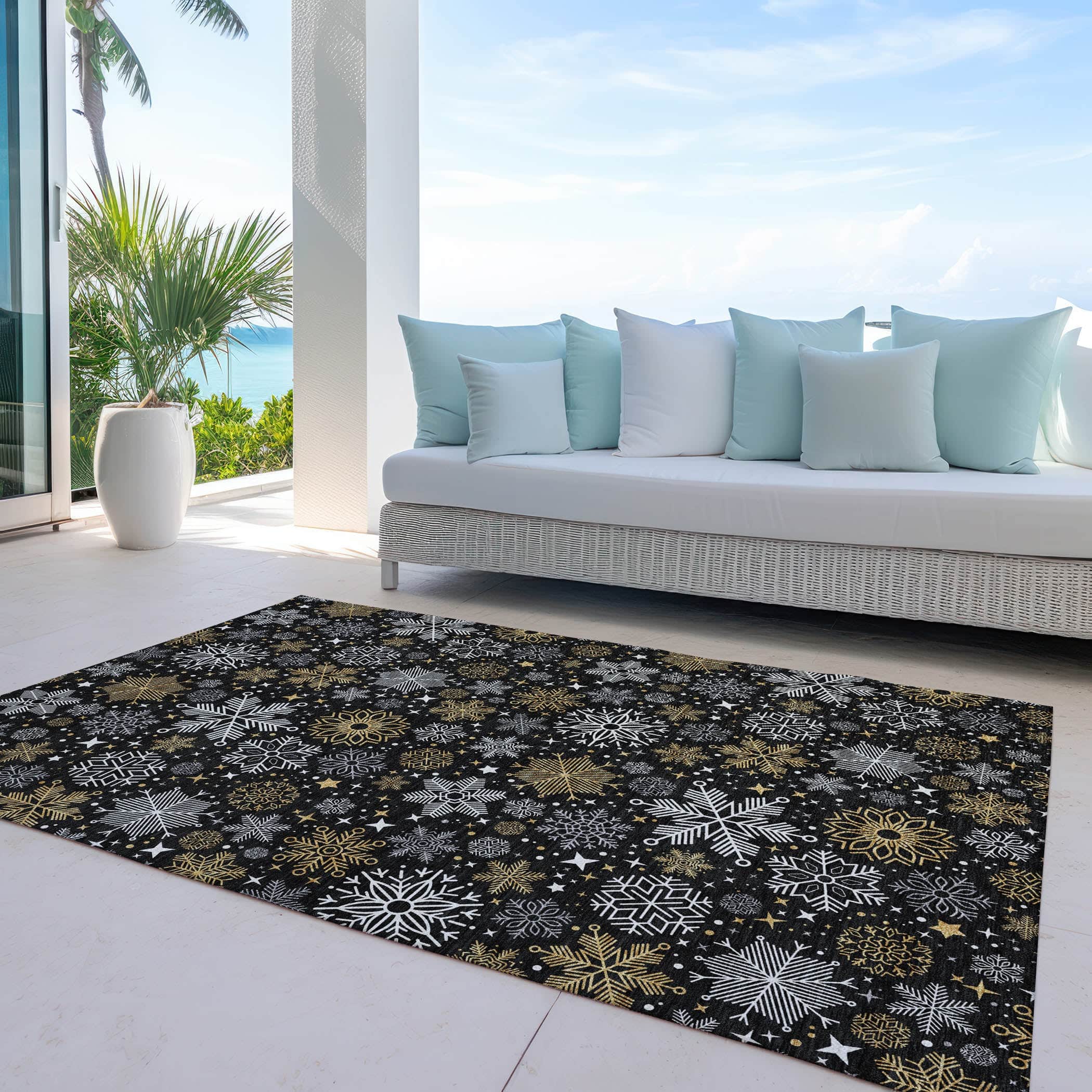 Luxury Machine Washable Indoor/Outdoor Holiday WN31 Black Rug 2'6" x 3'10" #shape_Rectangle