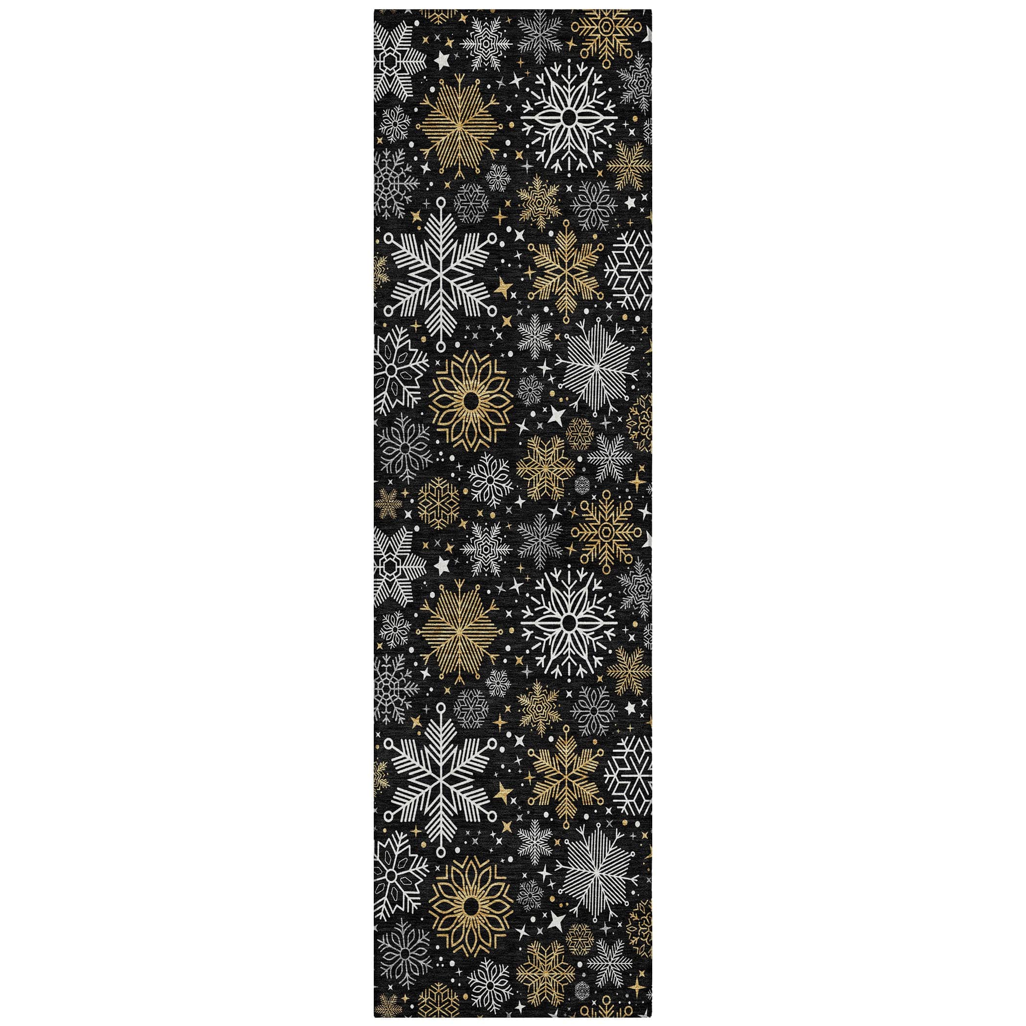 Luxury Machine Washable Indoor/Outdoor Holiday WN31 Black Rug 2'3" x 7'6" #shape_Runner