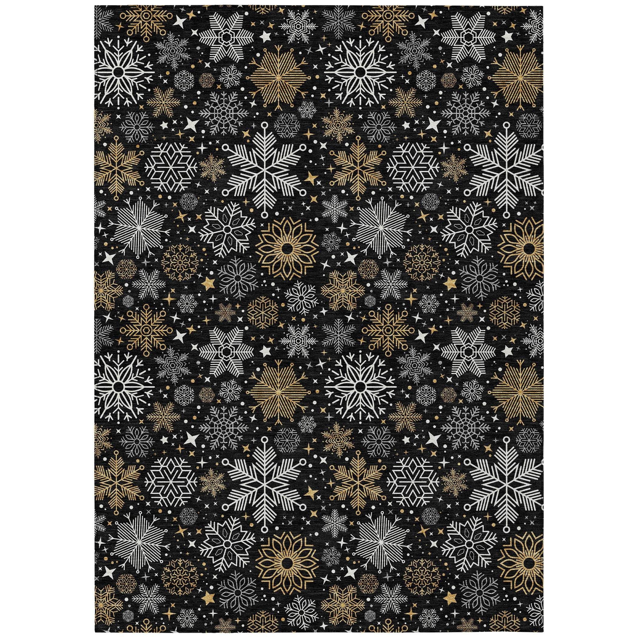 Luxury Machine Washable Indoor/Outdoor Holiday WN31 Black Rug 2'6" x 3'10" #shape_Rectangle