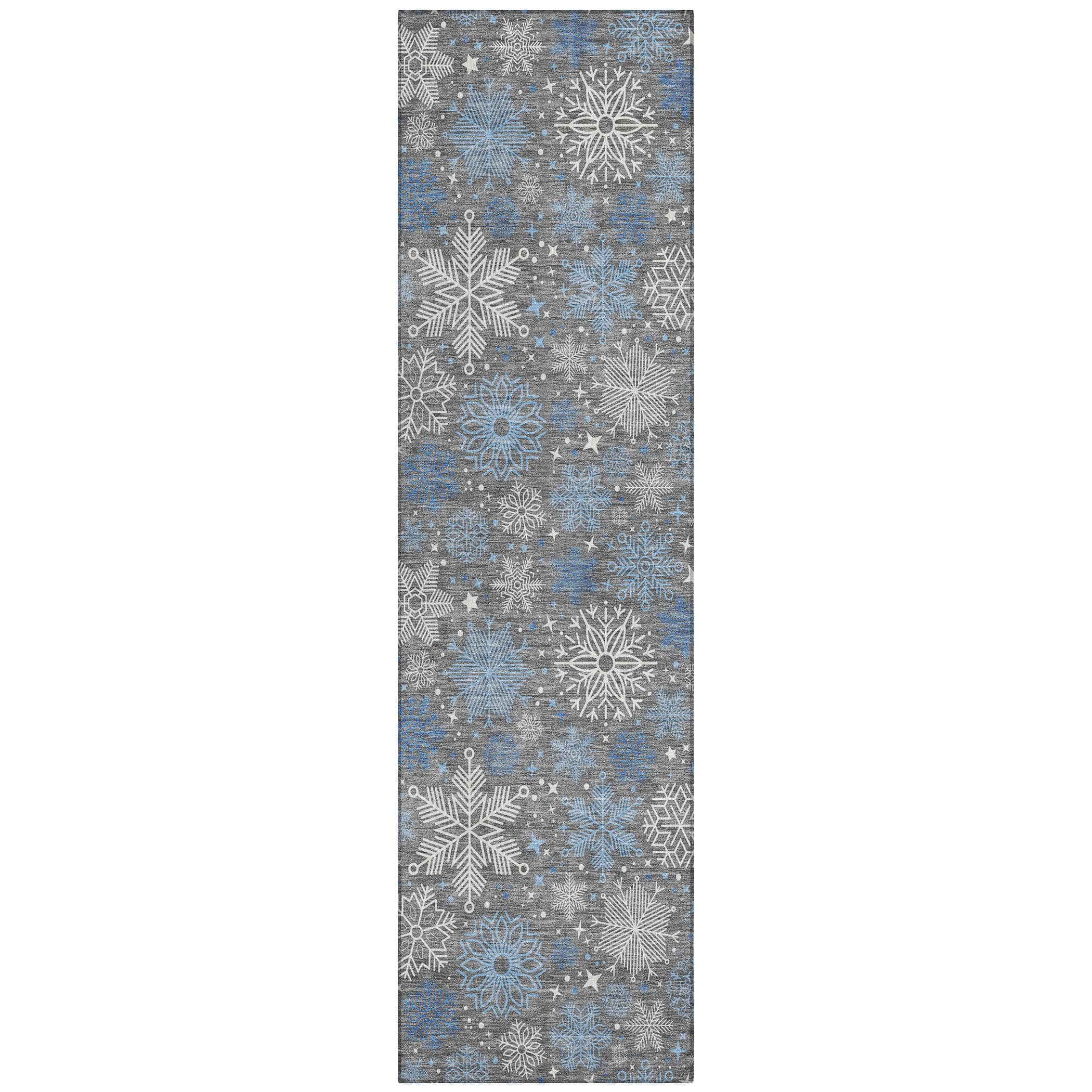 Luxury Machine Washable Indoor/Outdoor Holiday WN31 Gray Rug 2'3" x 7'6" #shape_Runner