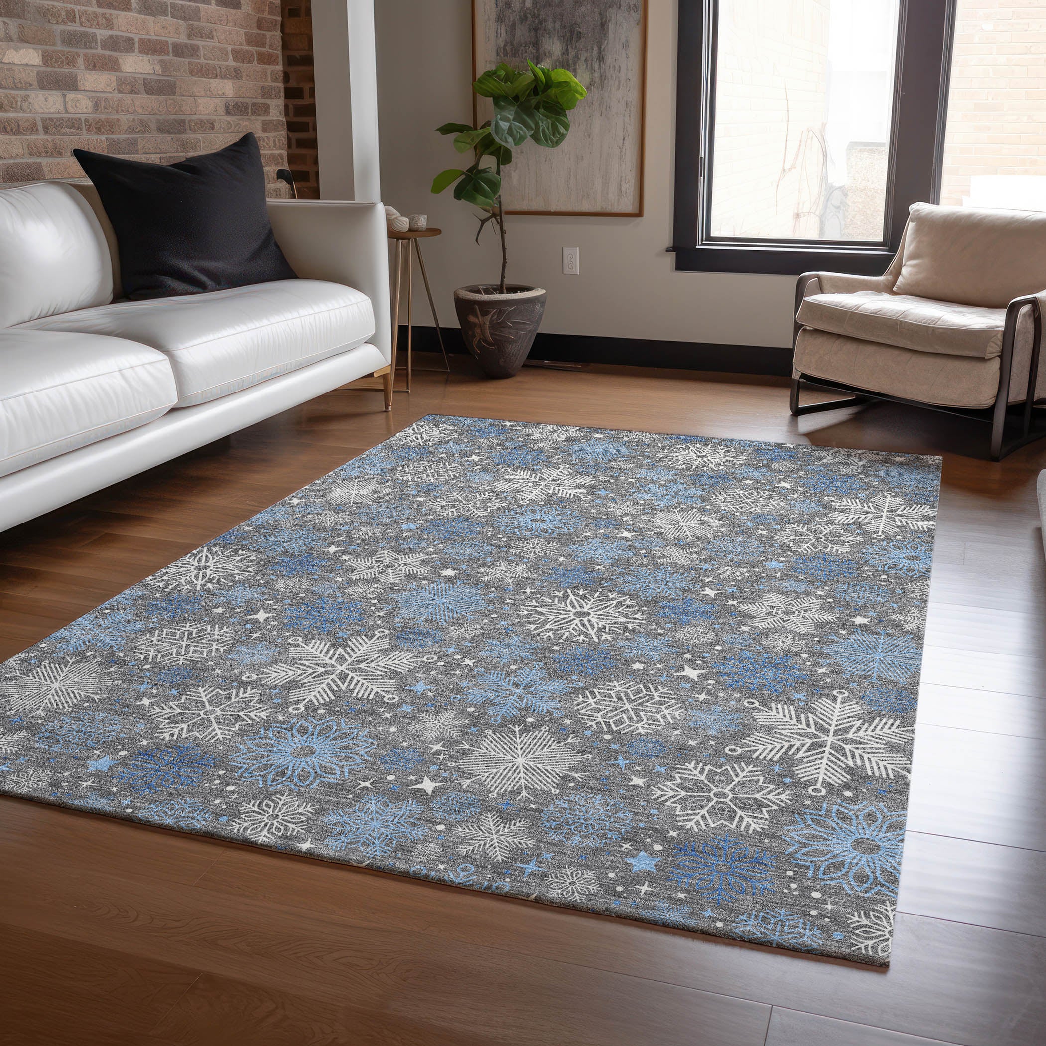 Luxury Machine Washable Indoor/Outdoor Holiday WN31 Gray Rug 2'6" x 3'10" #shape_Rectangle