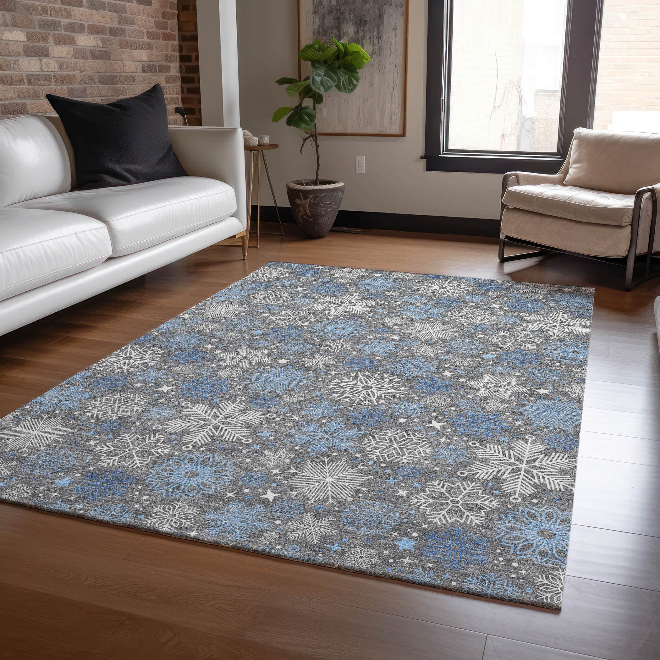 Luxury Machine Washable Indoor/Outdoor Holiday WN31 Gray Rug 2'6" x 3'10" #shape_Rectangle