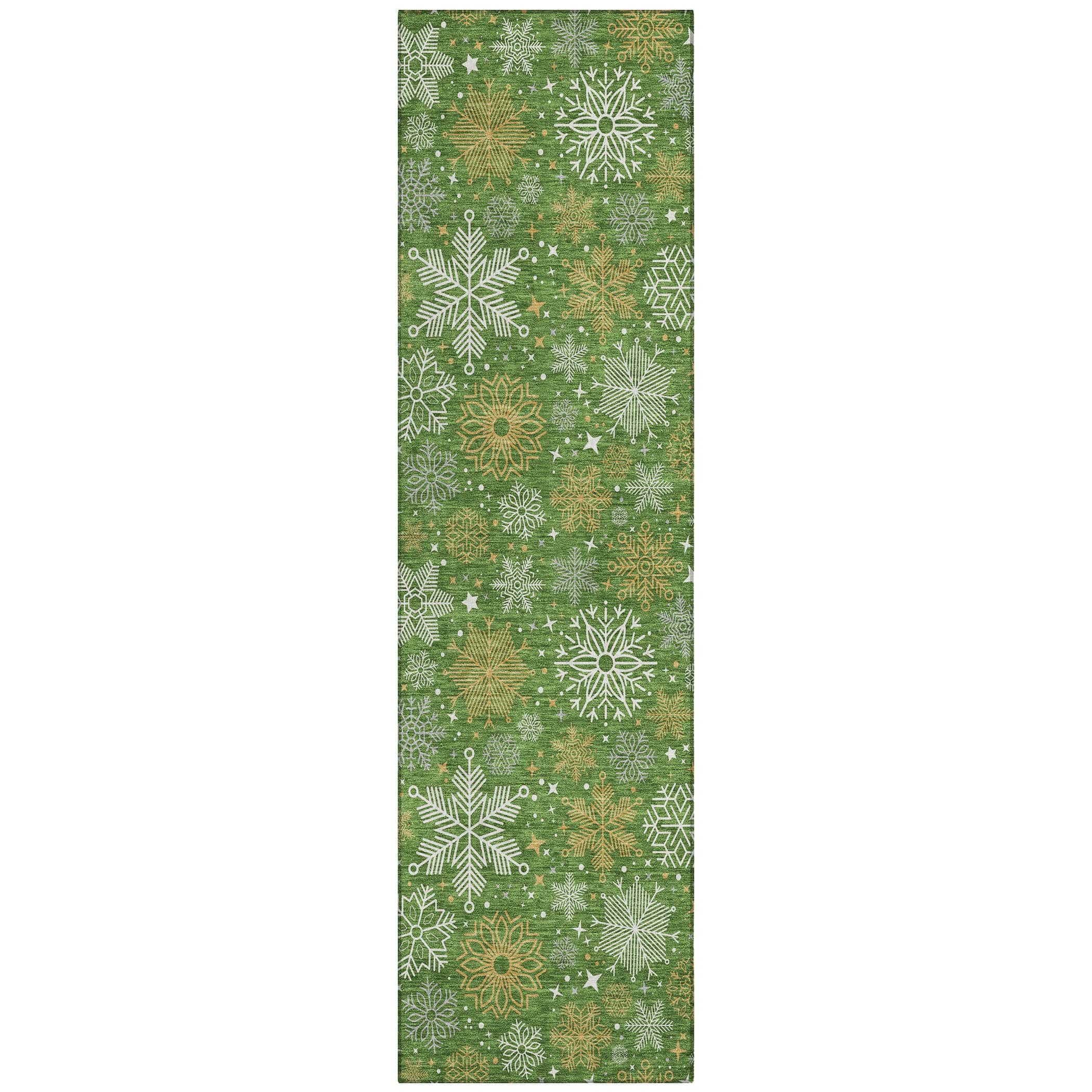 Luxury Machine Washable Indoor/Outdoor Holiday WN31 Green Rug 2'3" x 7'6" #shape_Runner