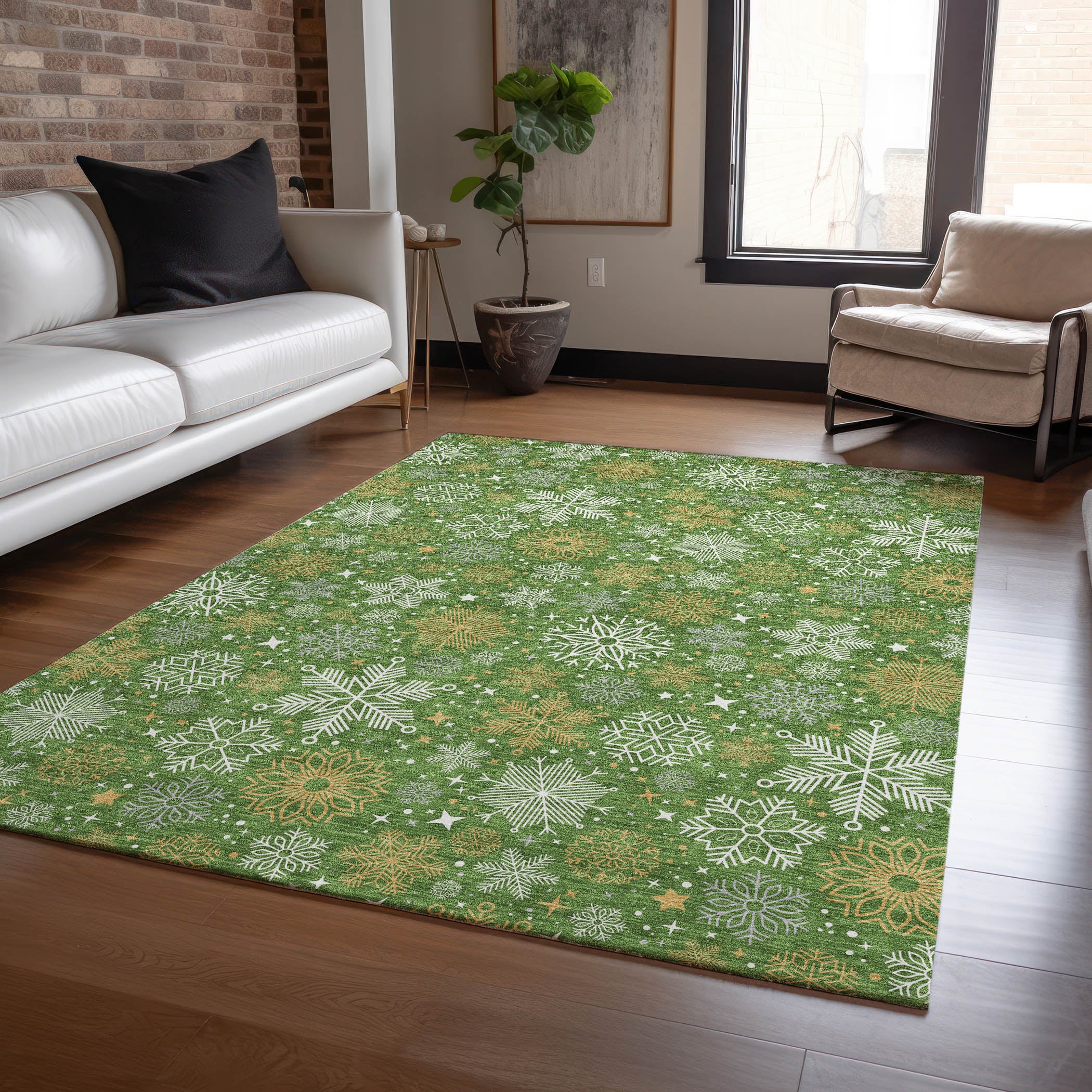 Luxury Machine Washable Indoor/Outdoor Holiday WN31 Green Rug 2'6" x 3'10" #shape_Rectangle