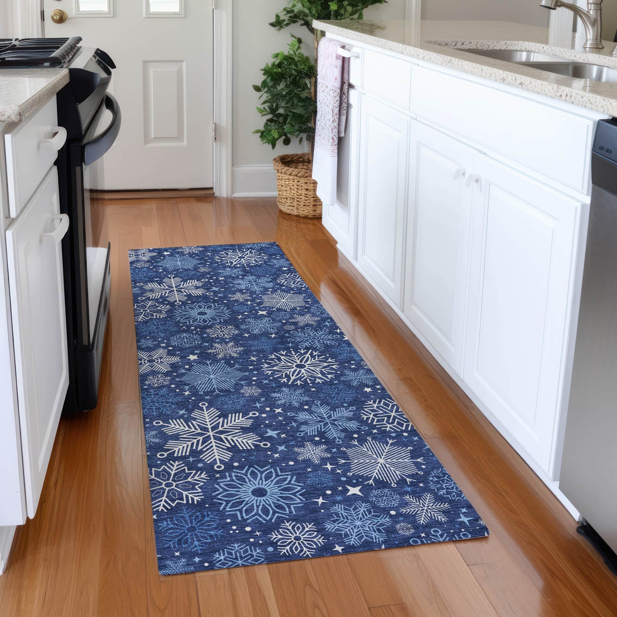 Luxury Machine Washable Indoor/Outdoor Holiday WN31 Navy Blue Rug 2'3" x 7'6" #shape_Runner