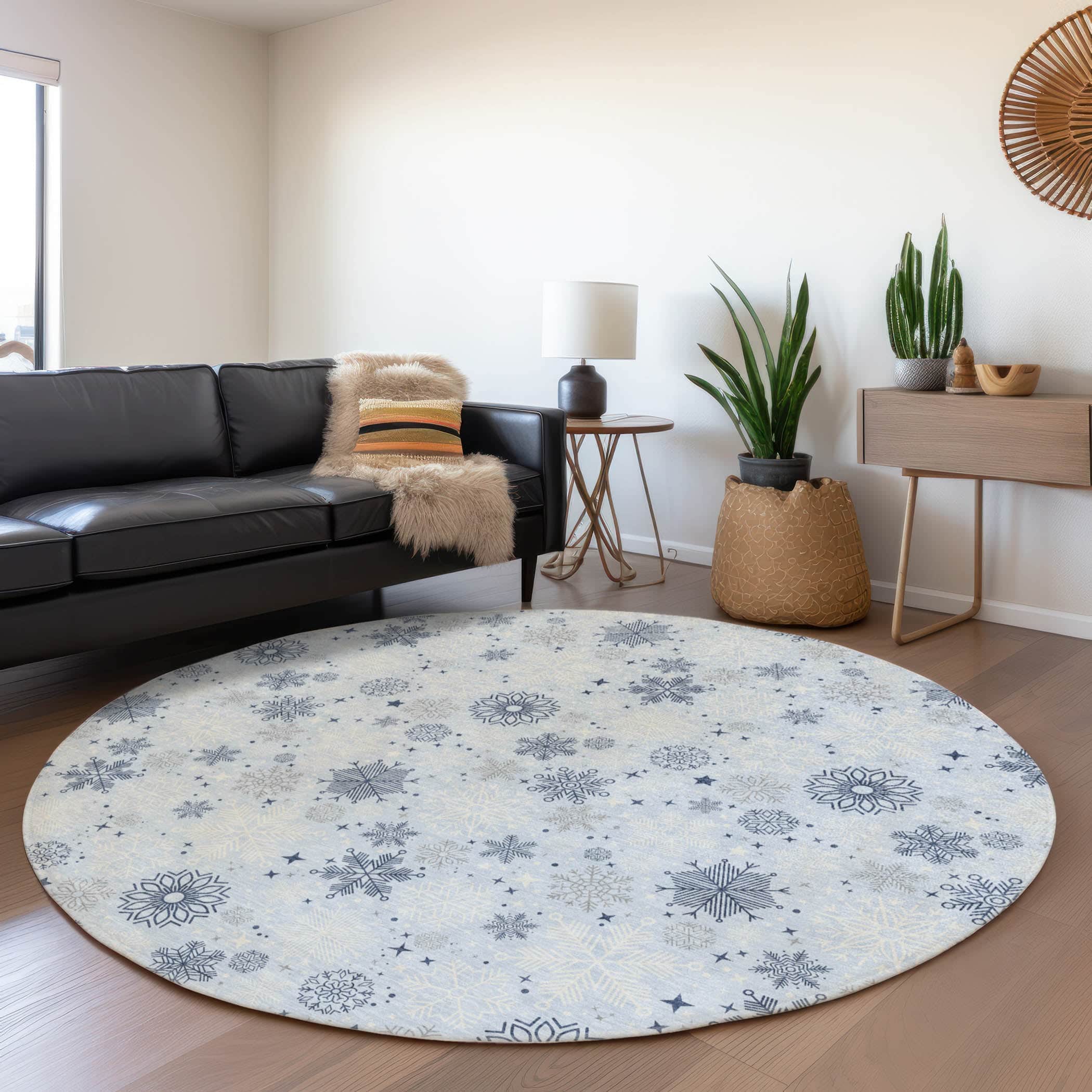 Luxury Machine Washable Indoor/Outdoor Holiday WN31 Sky Blue Rug 8' x 8' #shape_Round