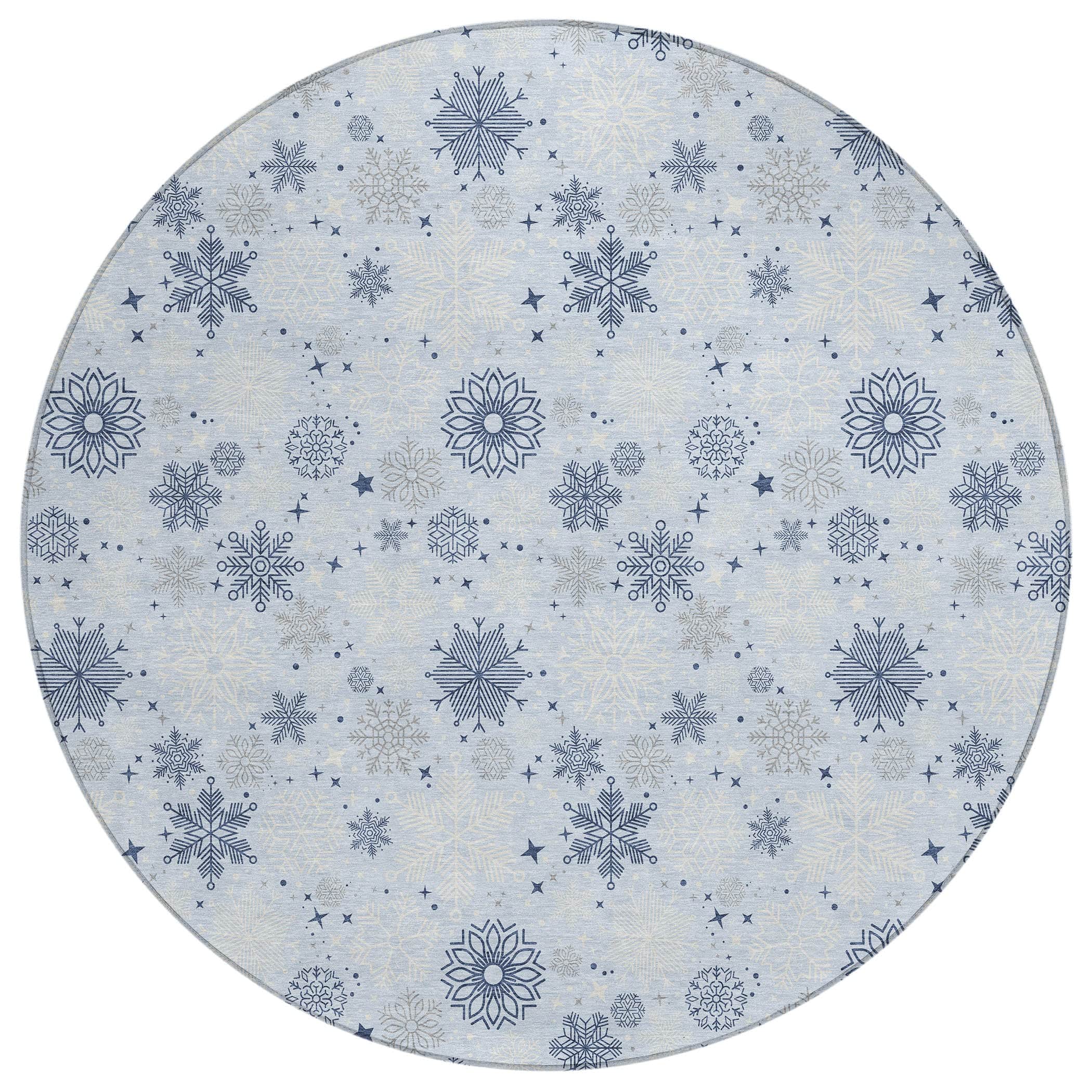 Luxury Machine Washable Indoor/Outdoor Holiday WN31 Sky Blue Rug 8' x 8' #shape_Round