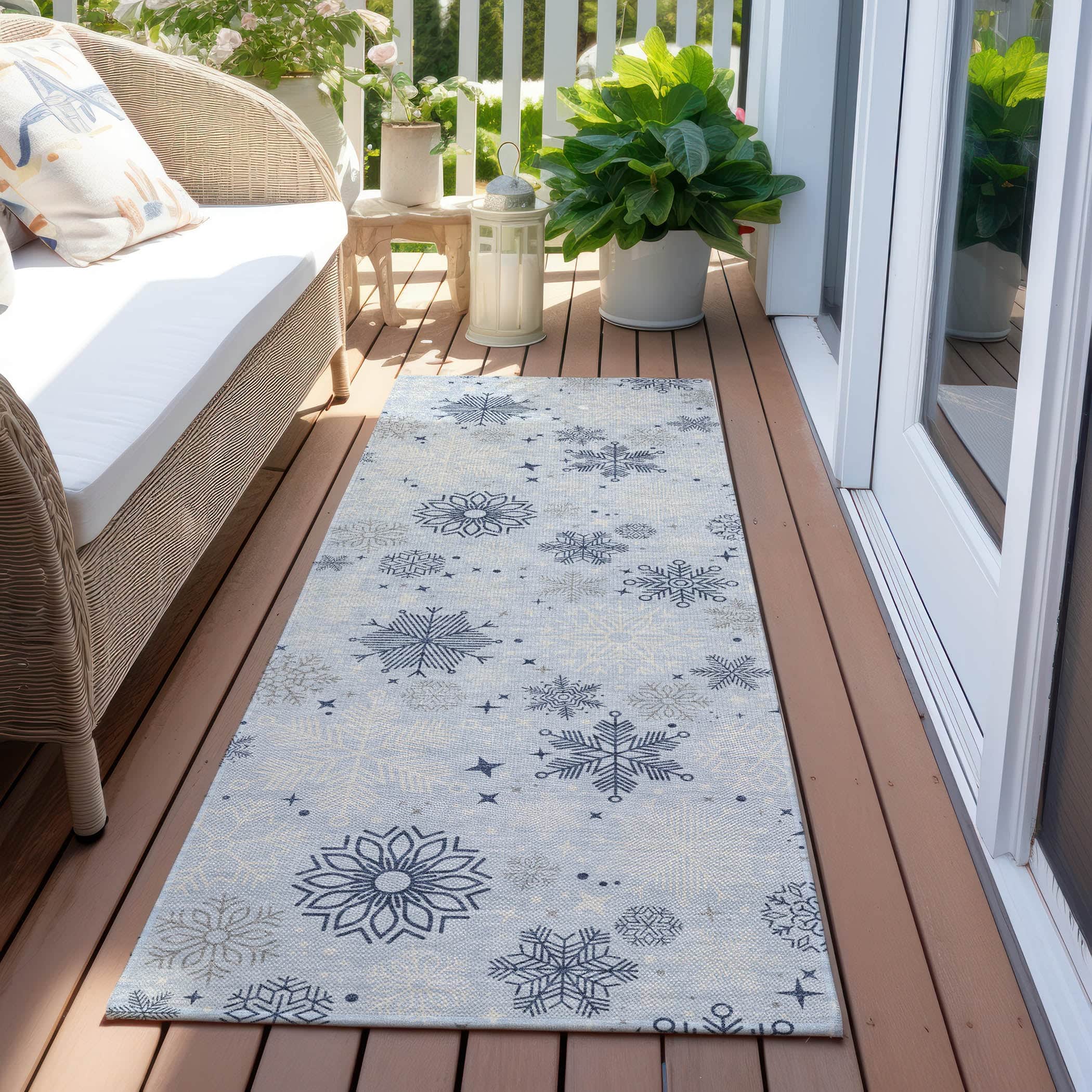 Luxury Machine Washable Indoor/Outdoor Holiday WN31 Sky Blue Rug 2'3" x 7'6" #shape_Runner