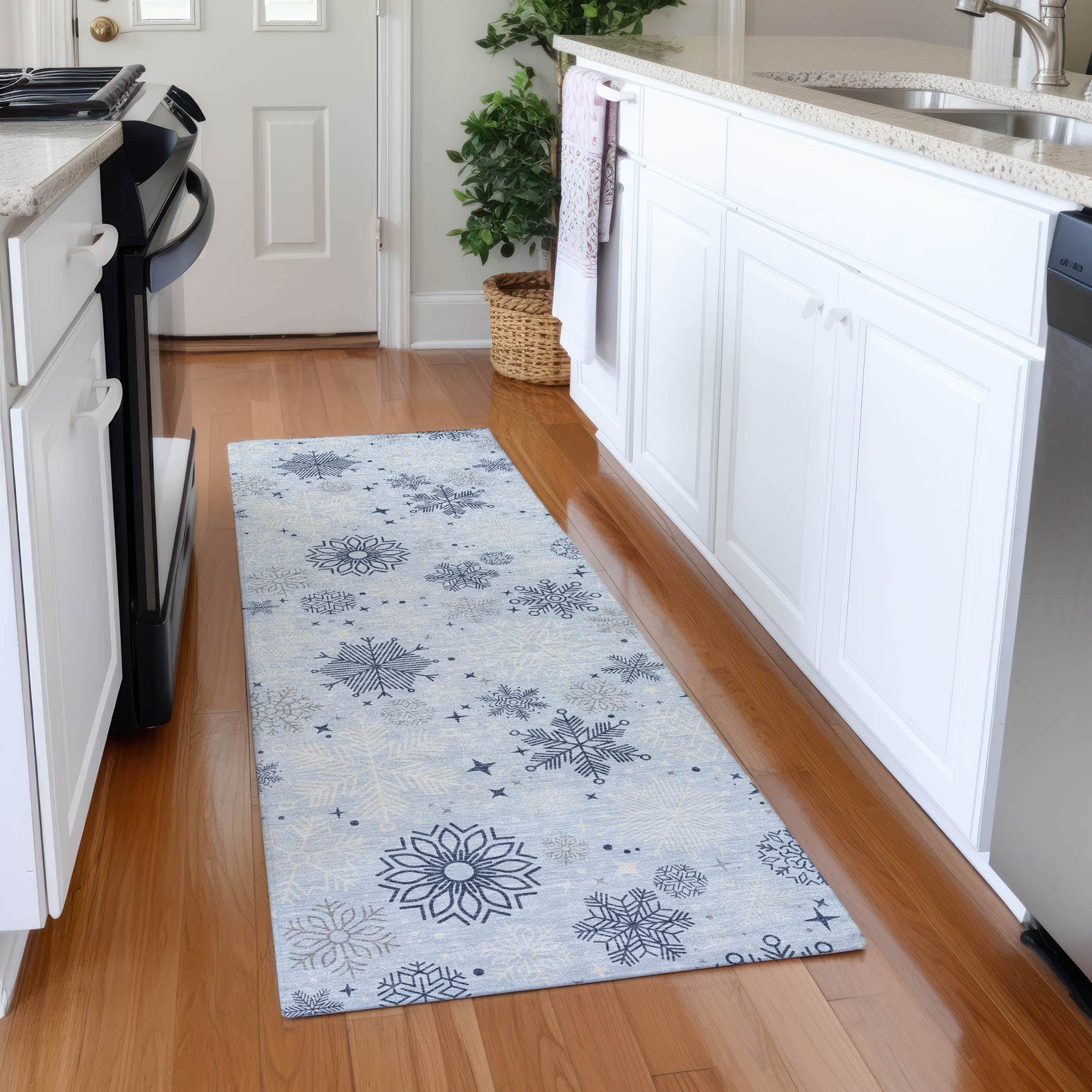 Luxury Machine Washable Indoor/Outdoor Holiday WN31 Sky Blue Rug 2'3" x 7'6" #shape_Runner