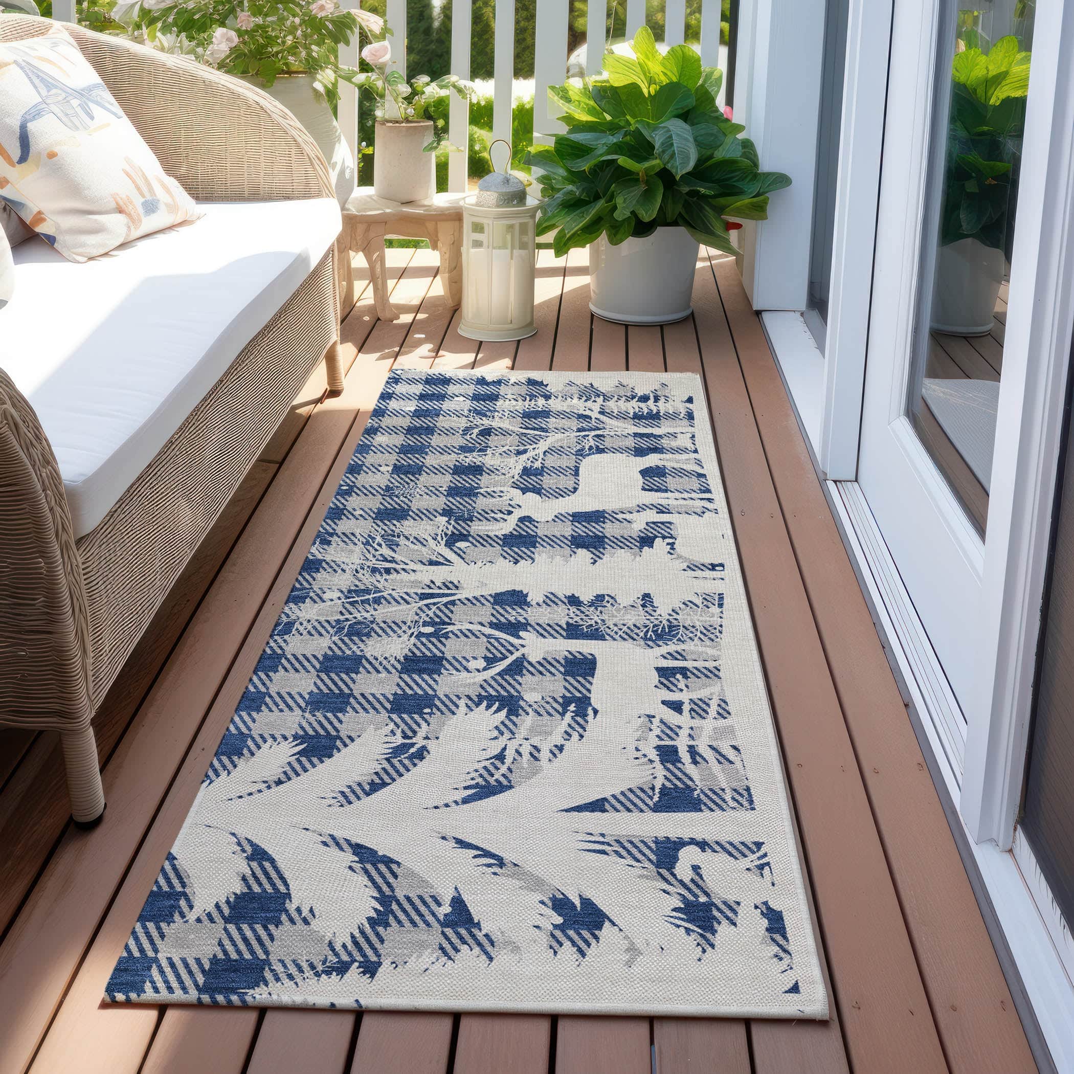 Luxury Machine Washable Indoor/Outdoor Holiday WN32 Blue Rug 2'3" x 7'6" #shape_Runner