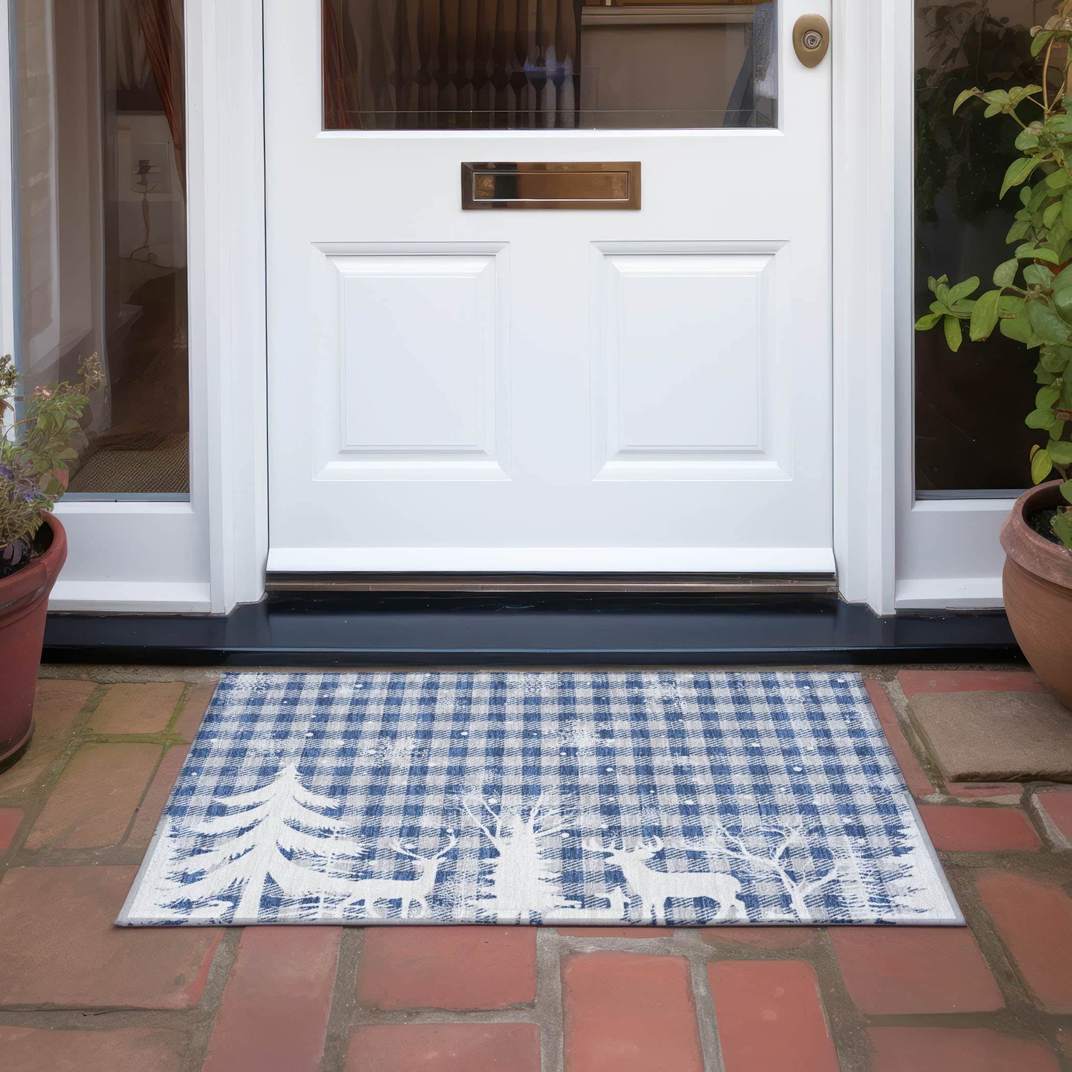 Luxury Machine Washable Indoor/Outdoor Holiday WN32 Blue Rug 1'8" x 2'6" #shape_Rectangle