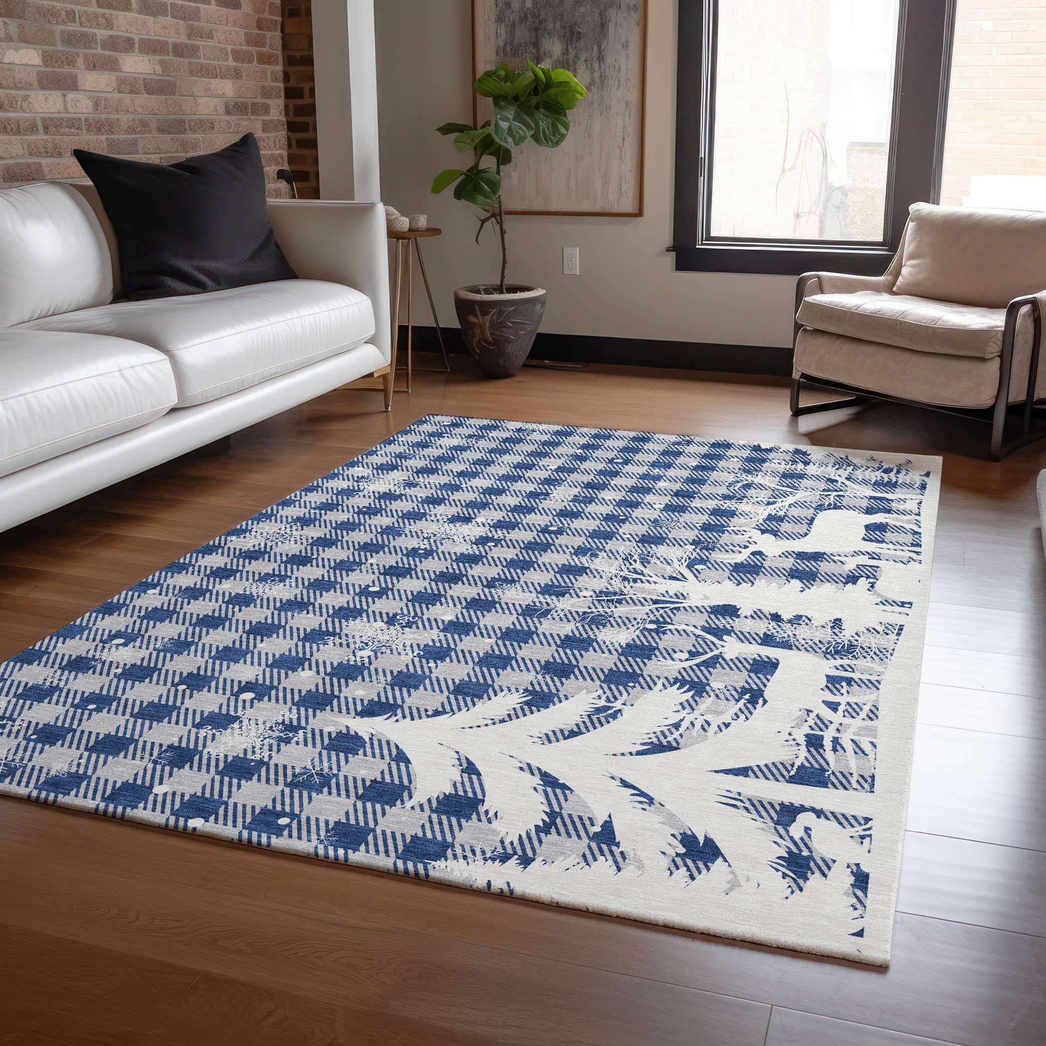 Luxury Machine Washable Indoor/Outdoor Holiday WN32 Blue Rug 2'6" x 3'10" #shape_Rectangle
