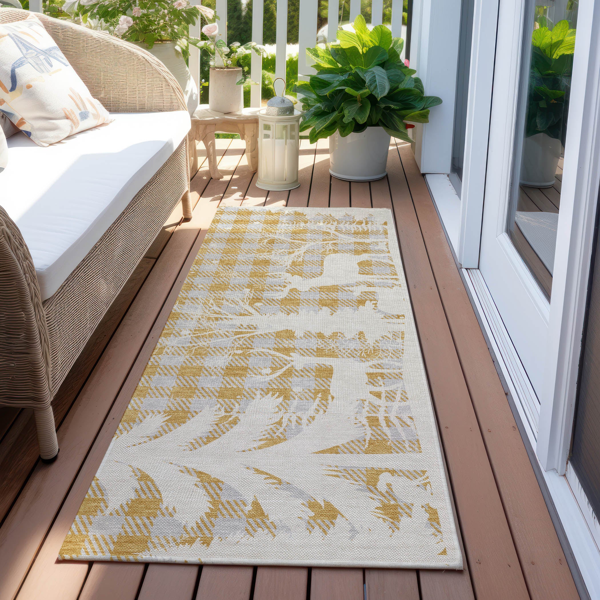 Luxury Machine Washable Indoor/Outdoor Holiday WN32 Gold Rug 2'3" x 7'6" #shape_Runner