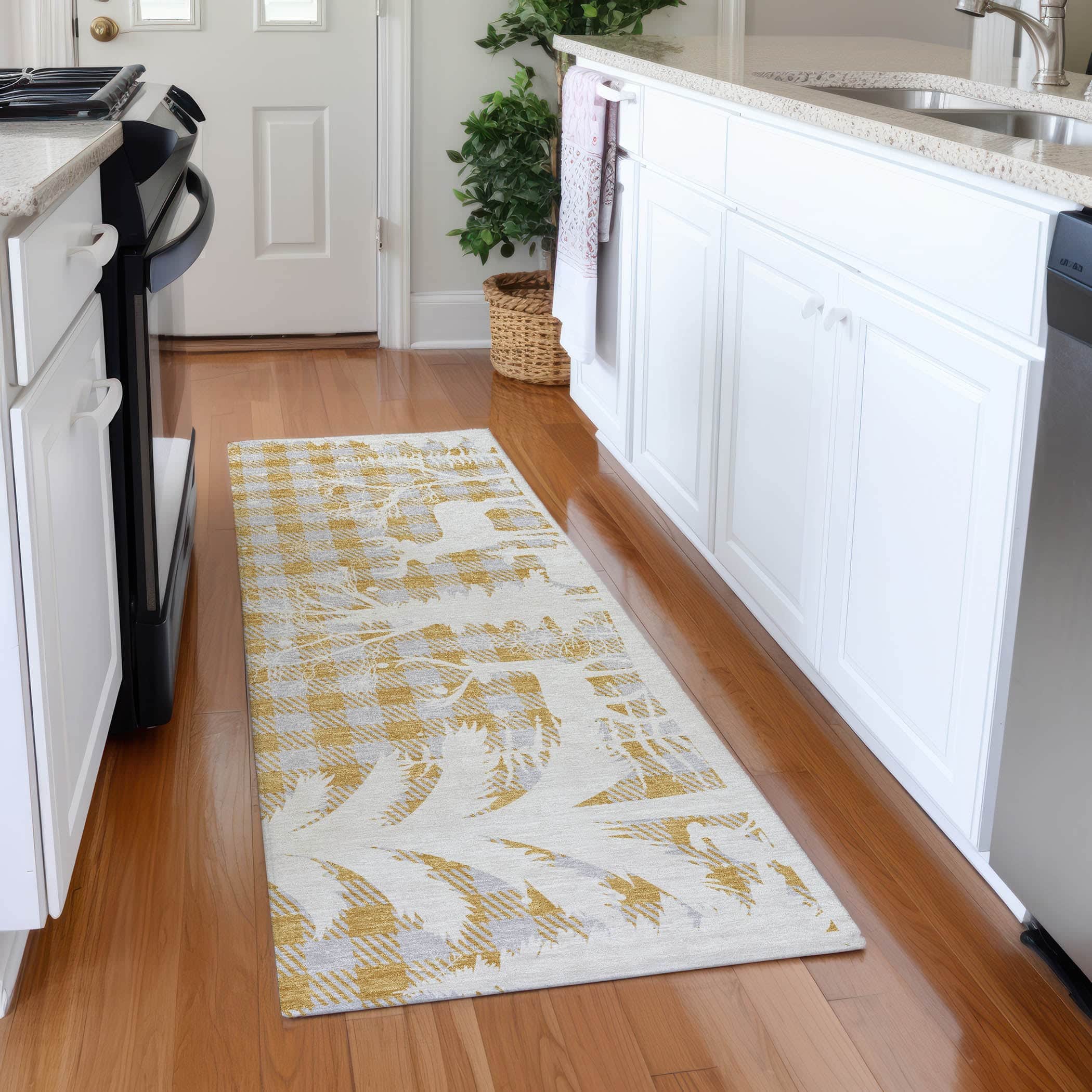 Luxury Machine Washable Indoor/Outdoor Holiday WN32 Gold Rug 2'3" x 7'6" #shape_Runner