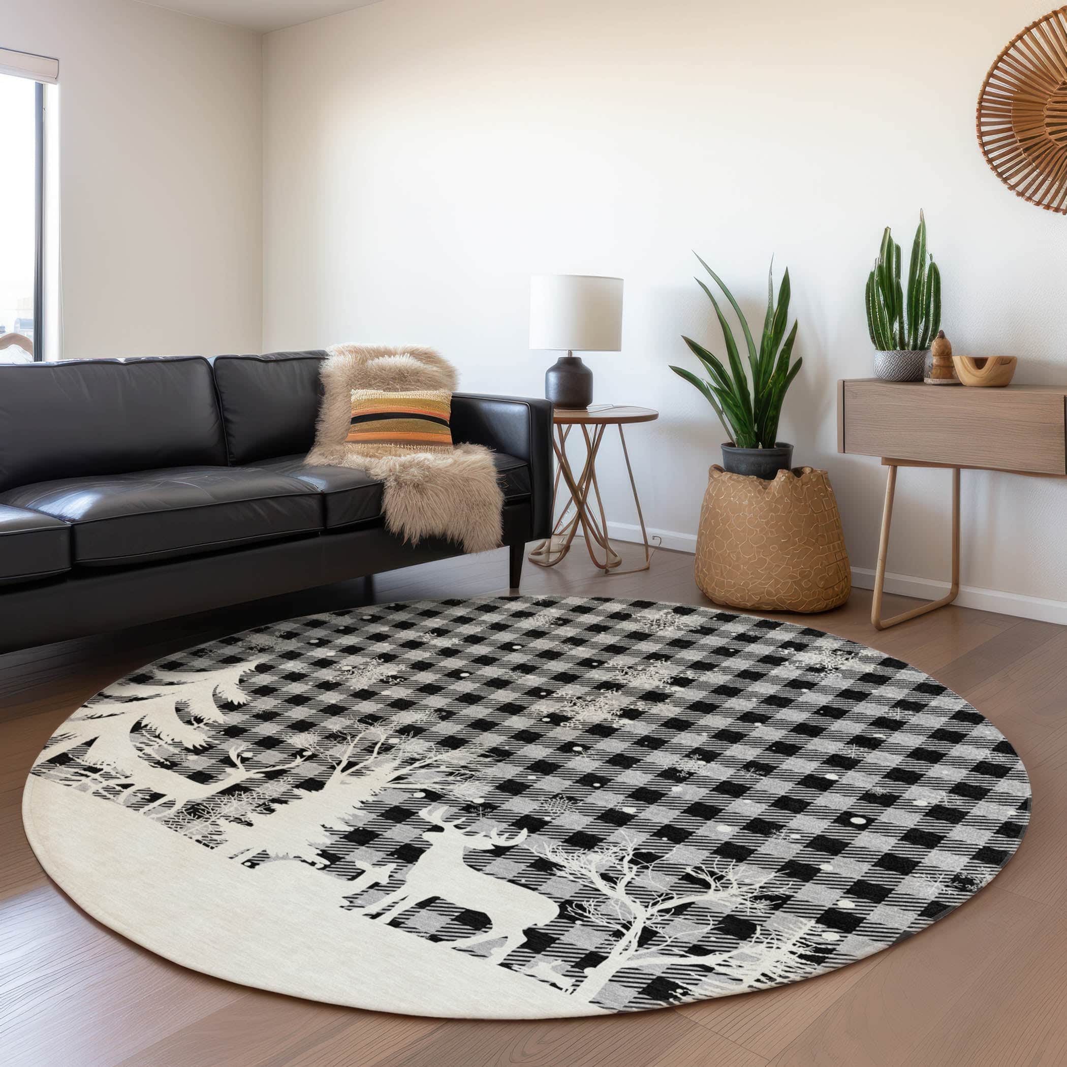 Luxury Machine Washable Indoor/Outdoor Holiday WN32 Gray Rug 8' x 8' #shape_Round