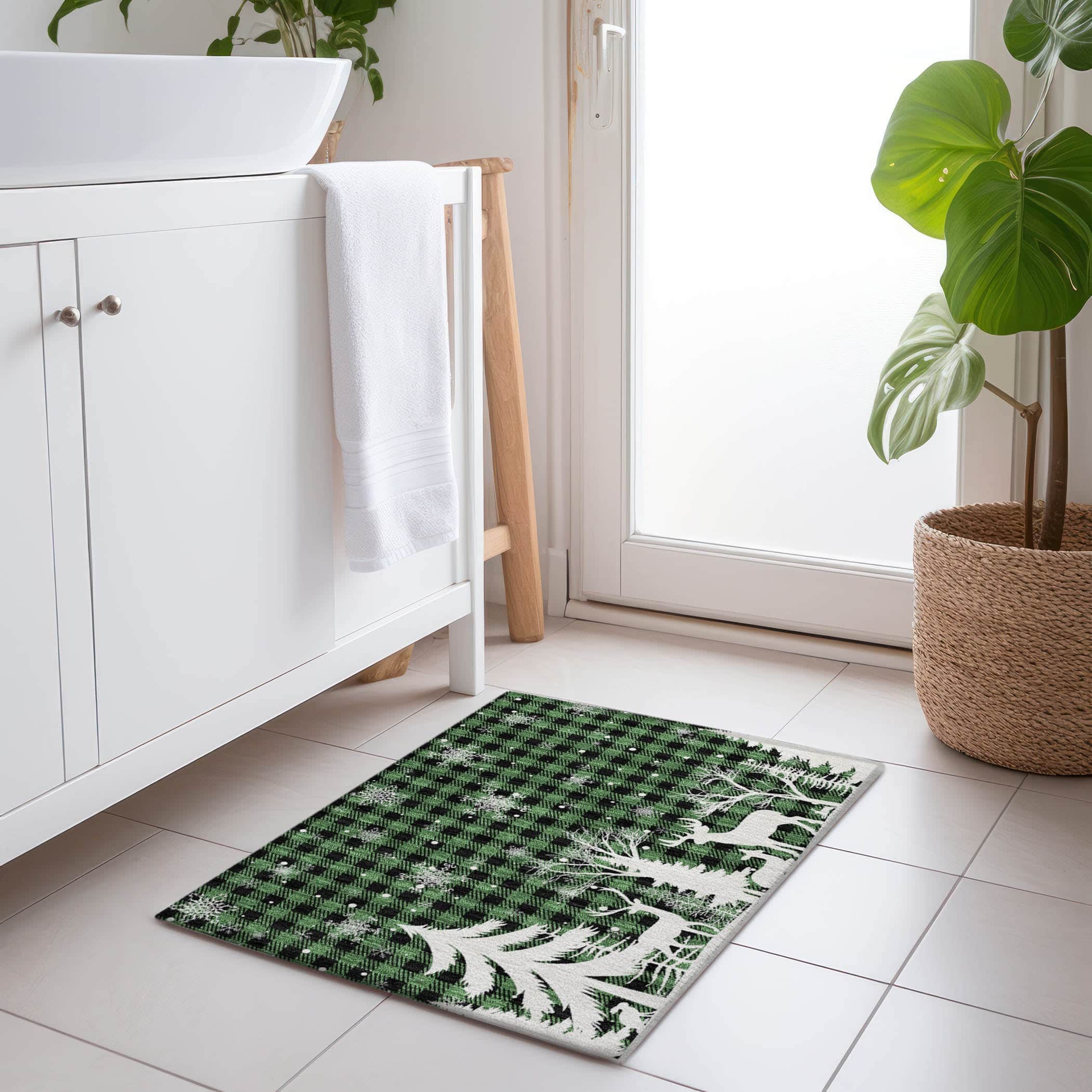 Luxury Machine Washable Indoor/Outdoor Holiday WN32 Green Rug 1'8" x 2'6" #shape_Rectangle