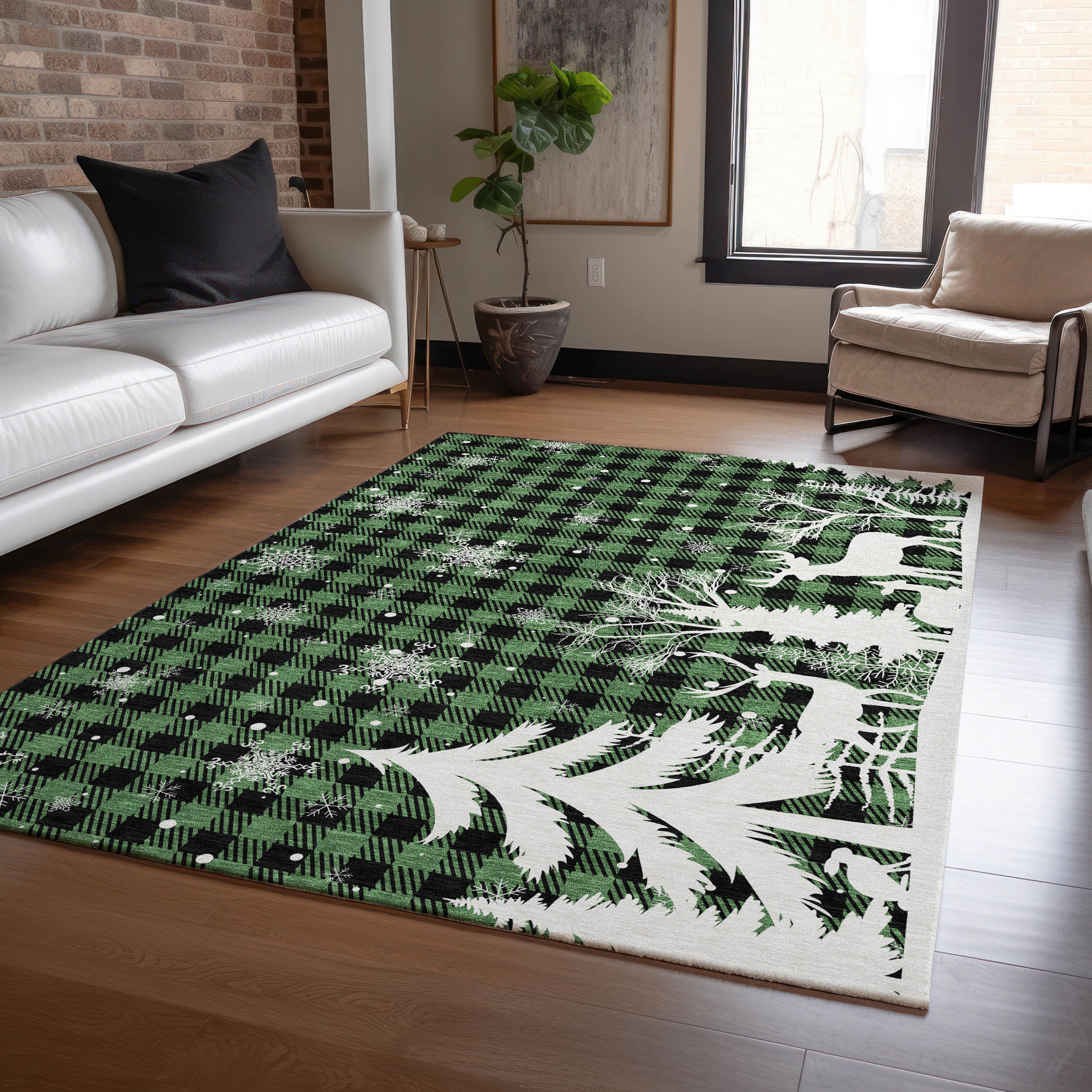 Luxury Machine Washable Indoor/Outdoor Holiday WN32 Green Rug 2'6" x 3'10" #shape_Rectangle