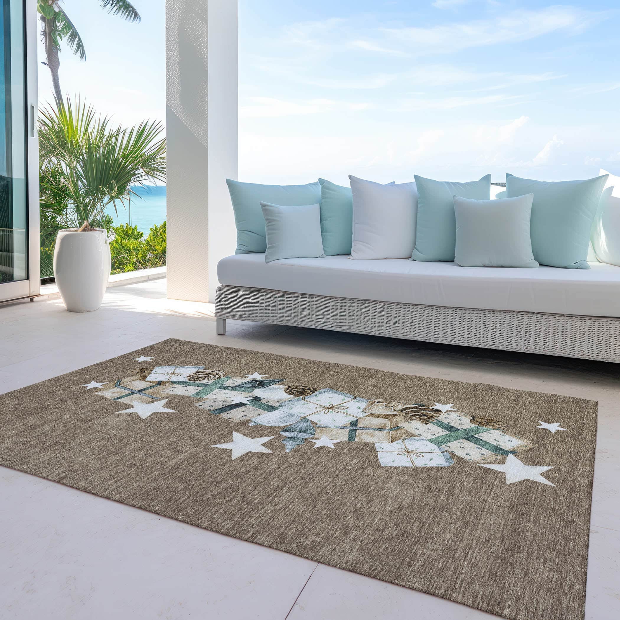 Luxury Machine Washable Indoor/Outdoor Holiday WN33 Brown Rug 2'6" x 3'10" #shape_Rectangle