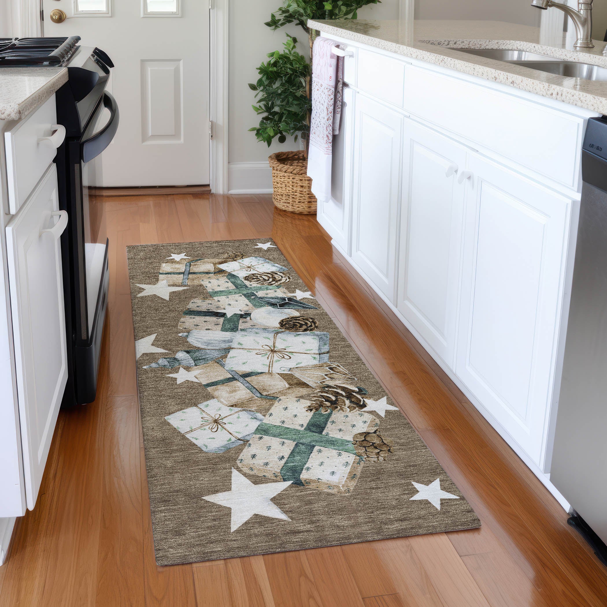 Luxury Machine Washable Indoor/Outdoor Holiday WN33 Brown Rug 2'3" x 7'6" #shape_Runner