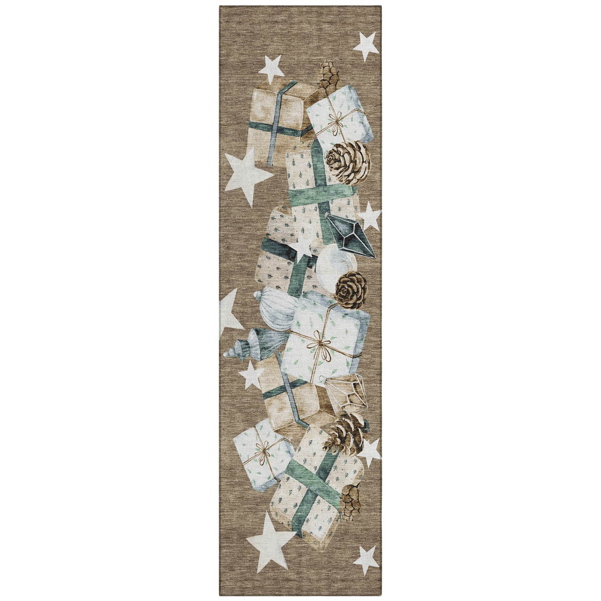 Luxury Machine Washable Indoor/Outdoor Holiday WN33 Brown Rug 2'3" x 7'6" #shape_Runner