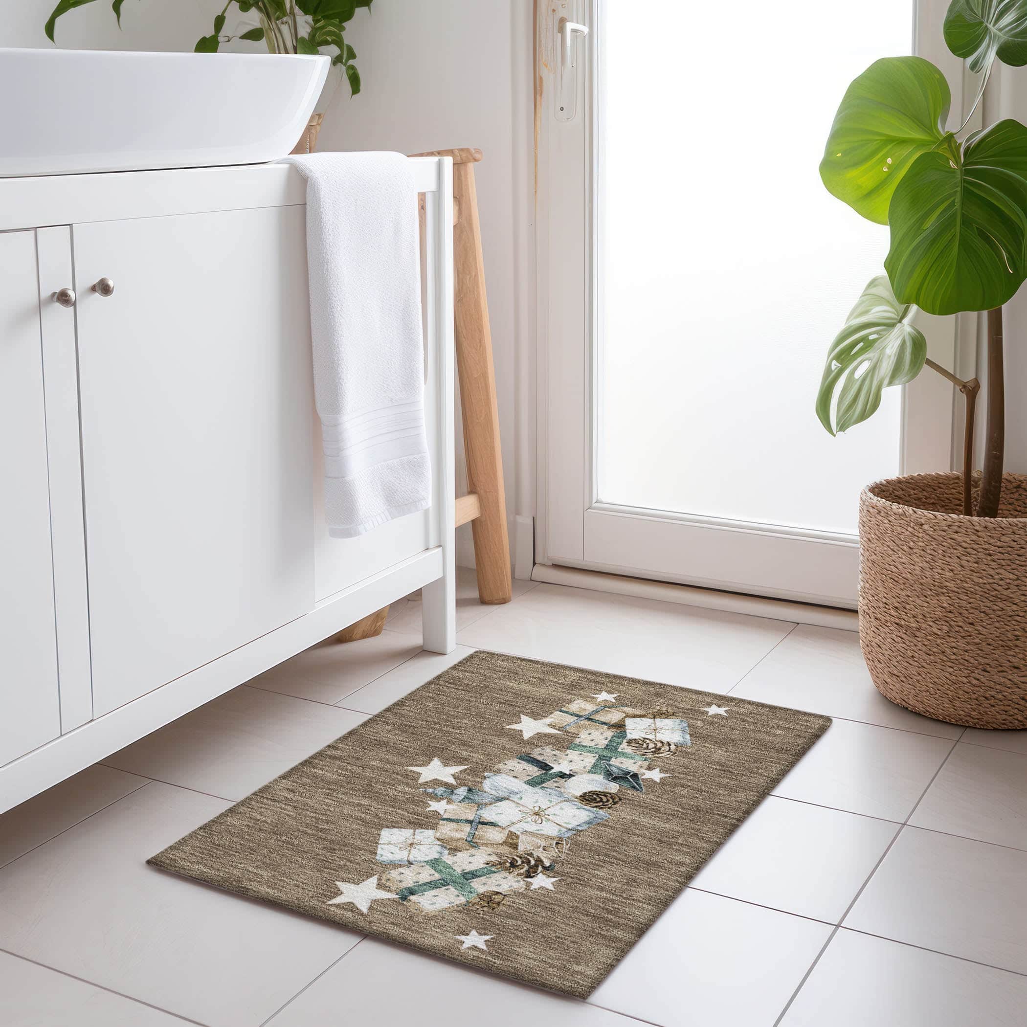 Luxury Machine Washable Indoor/Outdoor Holiday WN33 Brown Rug 1'8" x 2'6" #shape_Rectangle