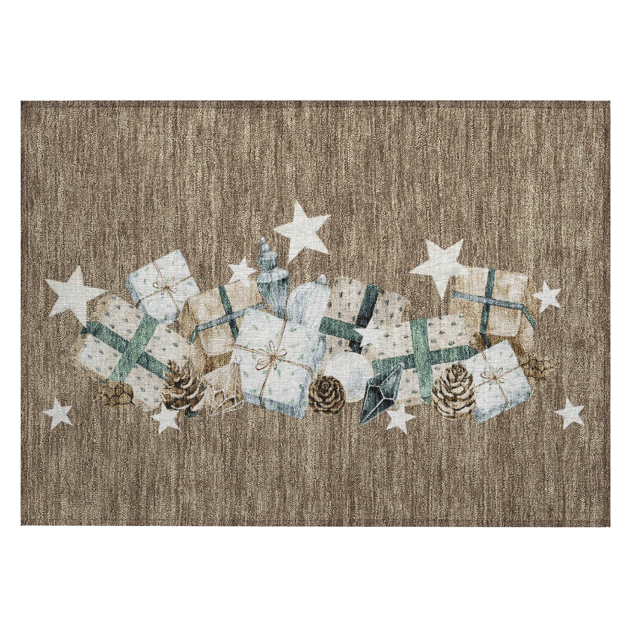 Luxury Machine Washable Indoor/Outdoor Holiday WN33 Brown Rug 1'8" x 2'6" #shape_Rectangle