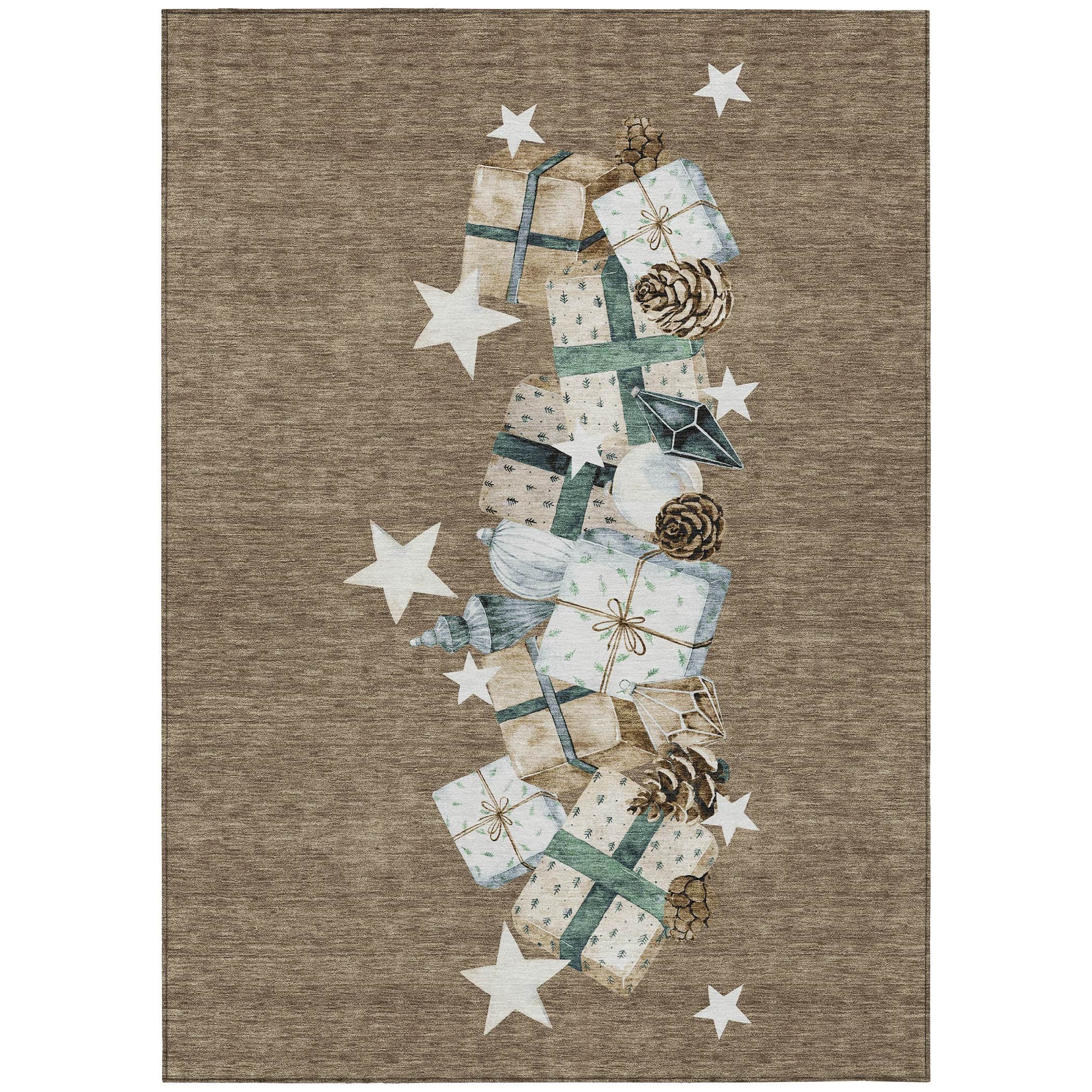 Luxury Machine Washable Indoor/Outdoor Holiday WN33 Brown Rug 2'6" x 3'10" #shape_Rectangle