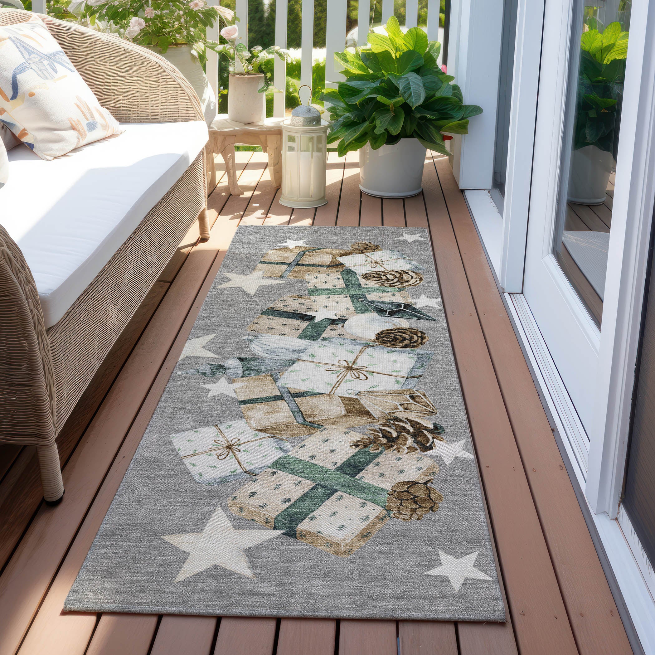 Luxury Machine Washable Indoor/Outdoor Holiday WN33 Gray Rug 2'3" x 7'6" #shape_Runner