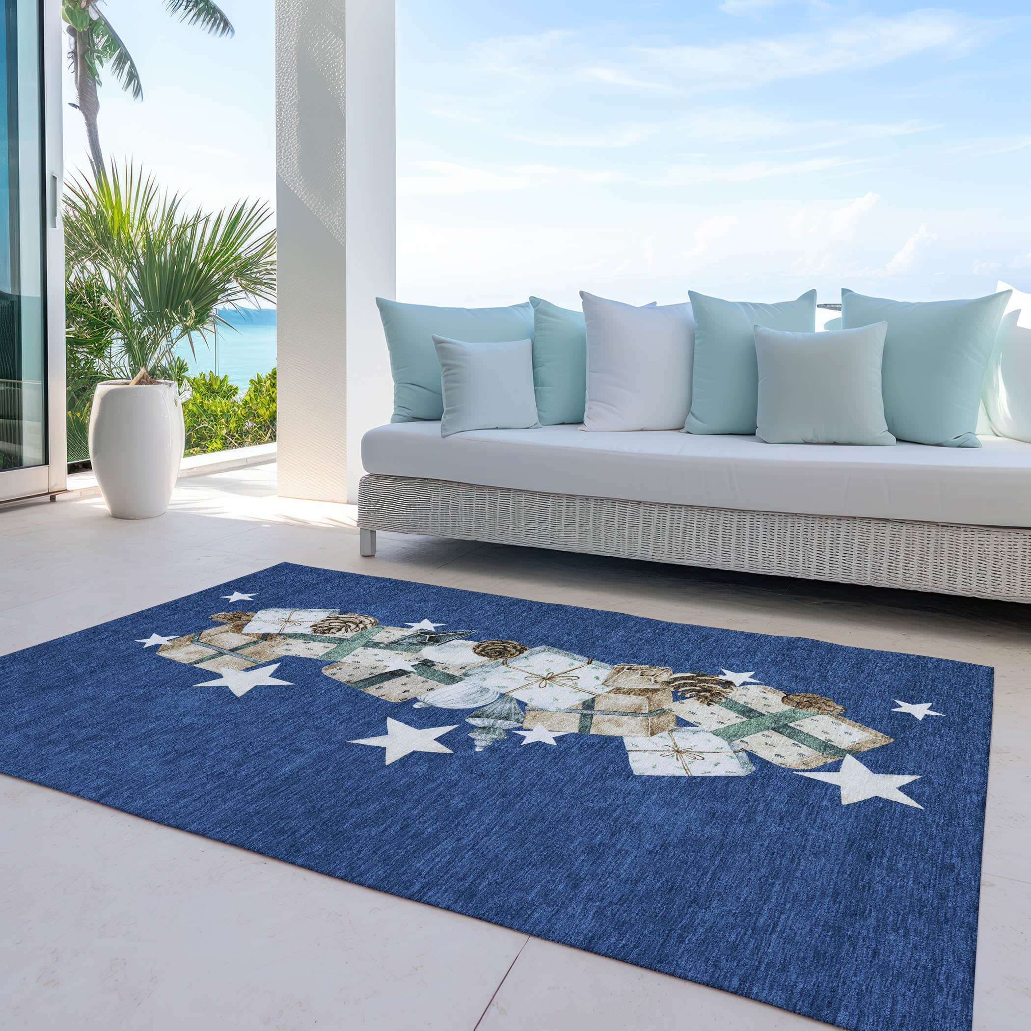 Luxury Machine Washable Indoor/Outdoor Holiday WN33 Navy Blue Rug 2'6" x 3'10" #shape_Rectangle