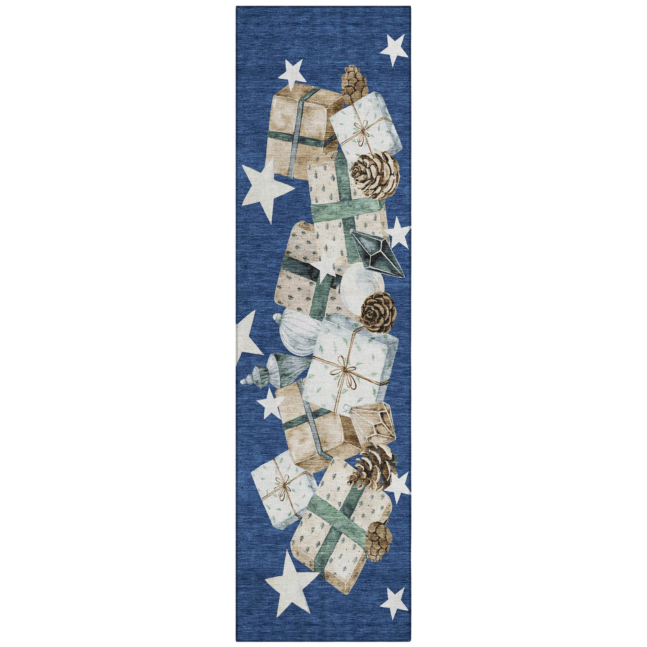 Luxury Machine Washable Indoor/Outdoor Holiday WN33 Navy Blue Rug 2'3" x 7'6" #shape_Runner