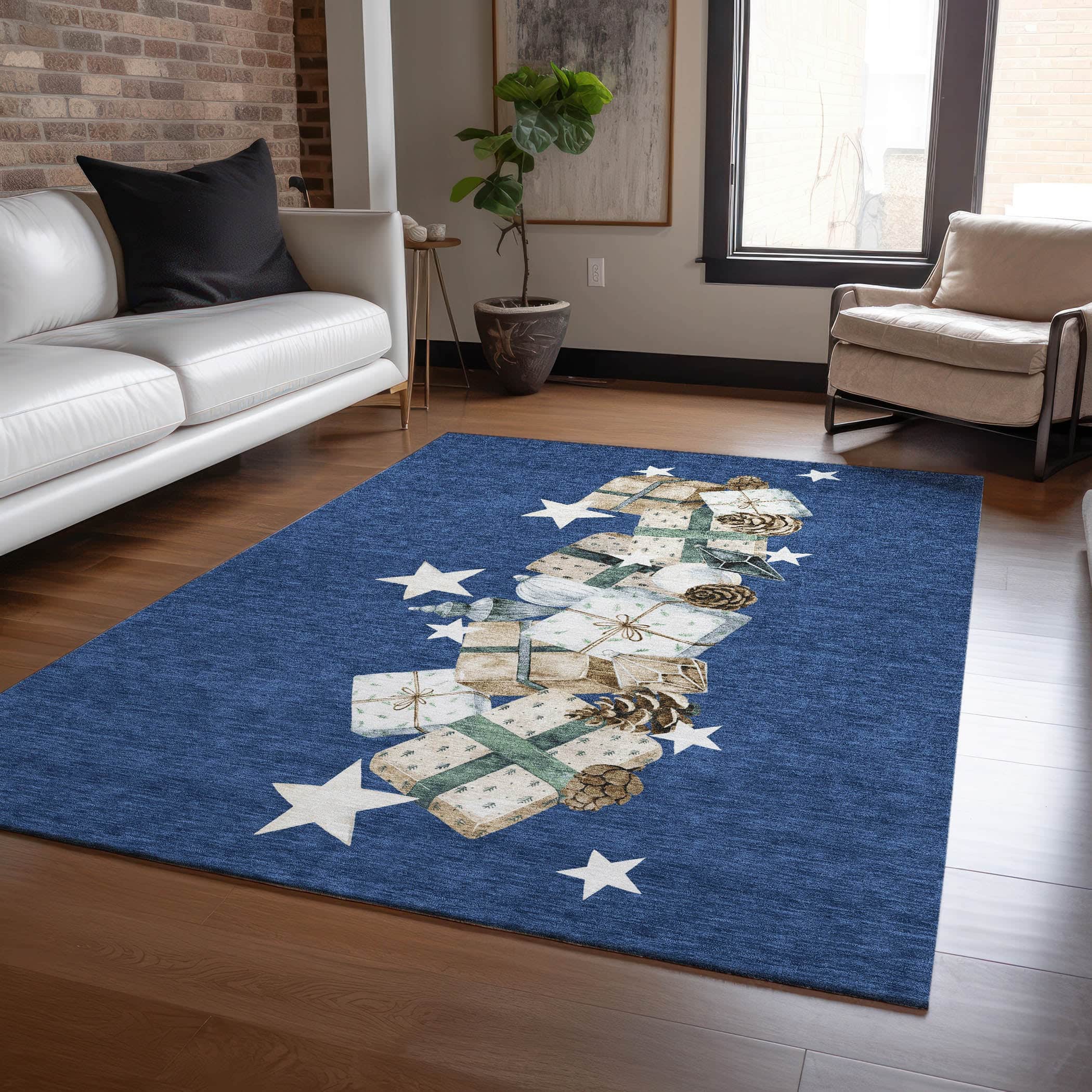 Luxury Machine Washable Indoor/Outdoor Holiday WN33 Navy Blue Rug 2'6" x 3'10" #shape_Rectangle