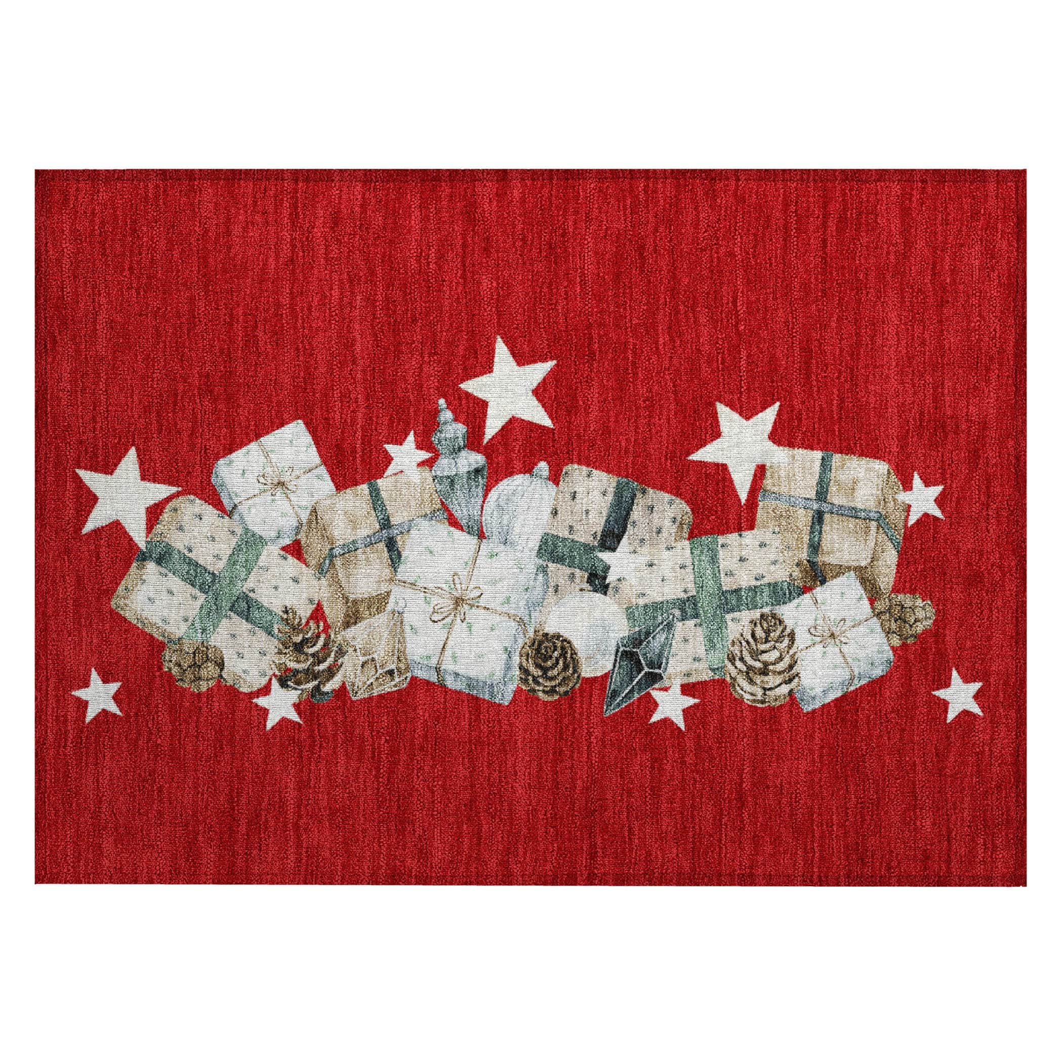 Luxury Machine Washable Indoor/Outdoor Holiday WN33 Red Rug 1'8" x 2'6" #shape_Rectangle