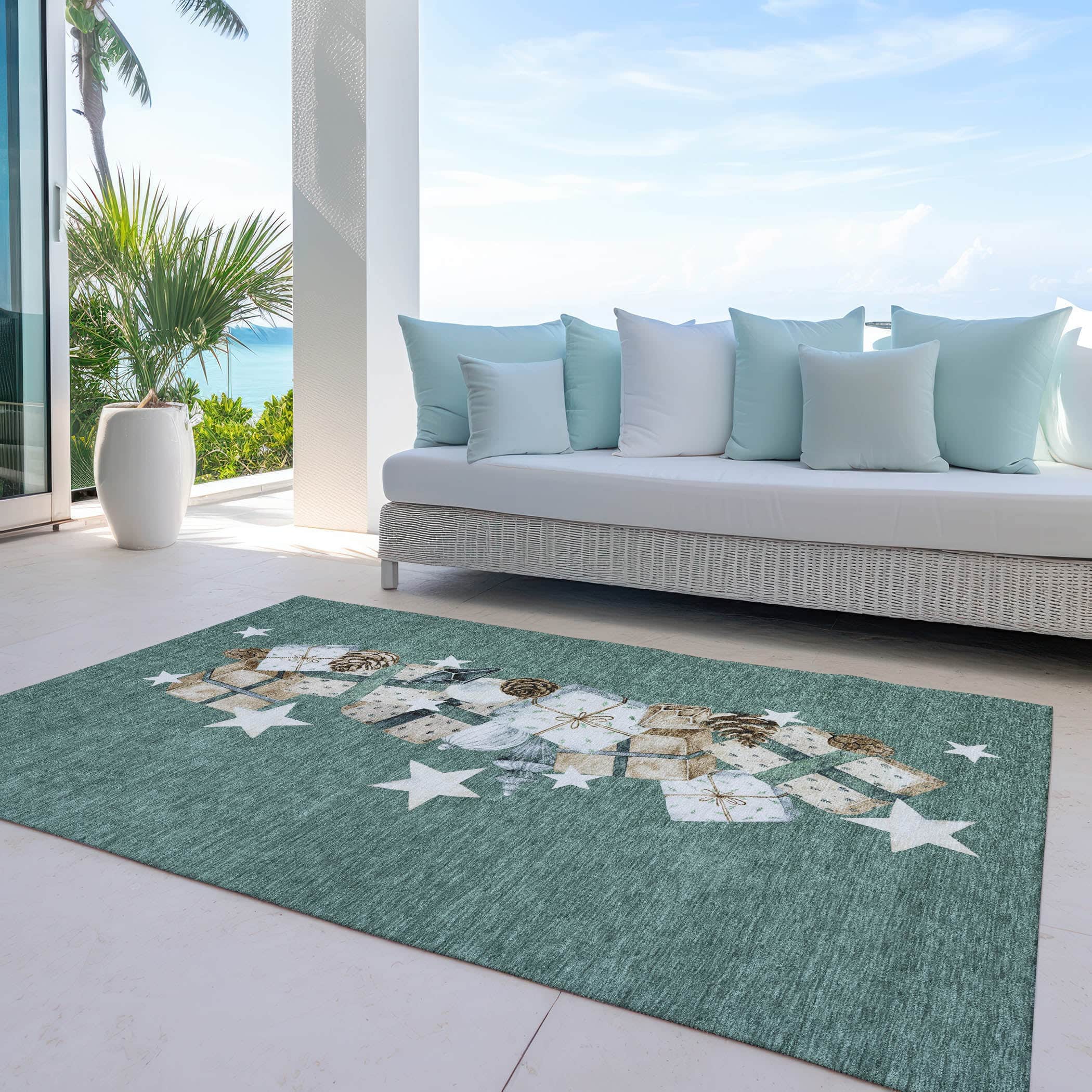 Luxury Machine Washable Indoor/Outdoor Holiday WN33 Seafoam Blue Rug 2'6" x 3'10" #shape_Rectangle