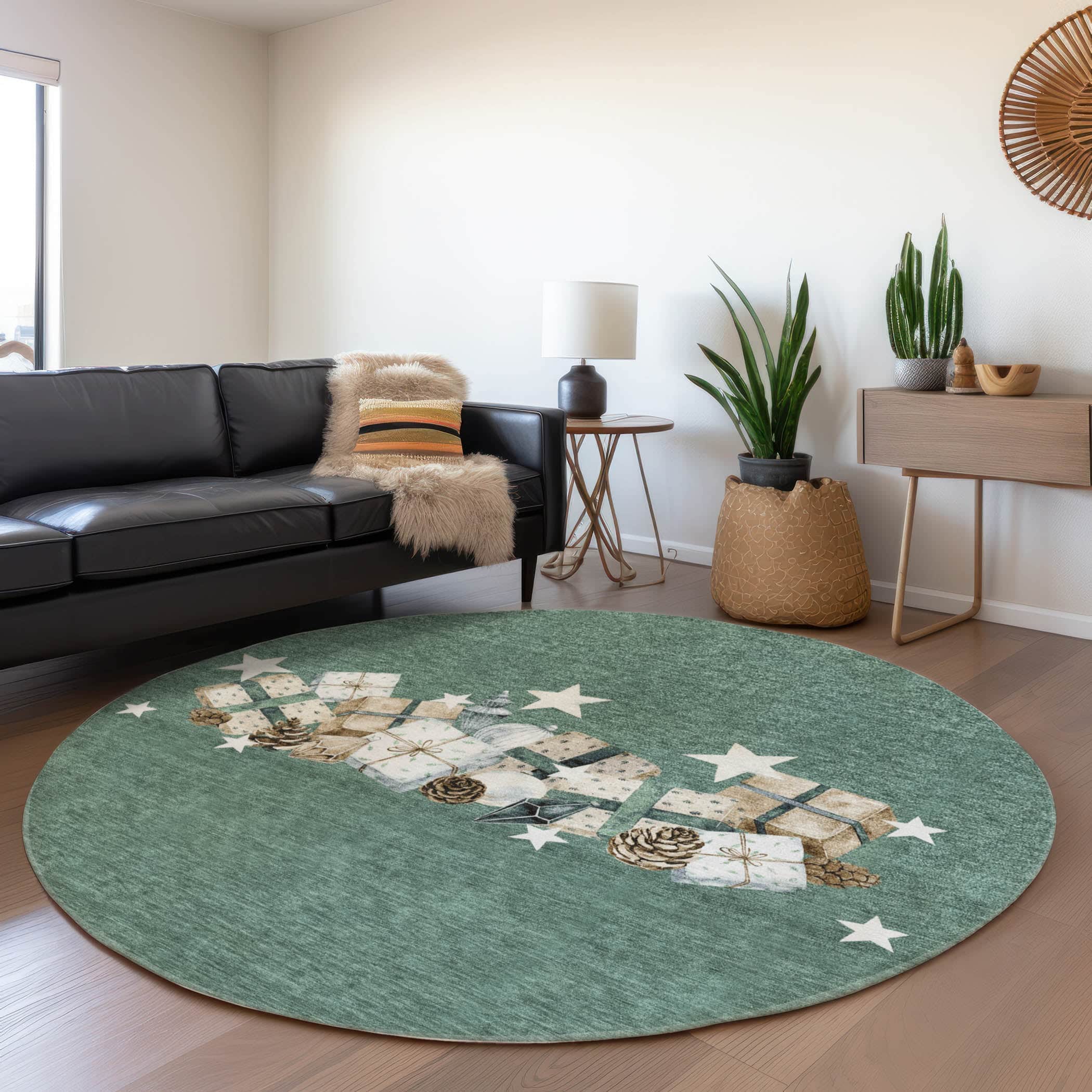 Luxury Machine Washable Indoor/Outdoor Holiday WN33 Seafoam Blue Rug 8' x 8' #shape_Round