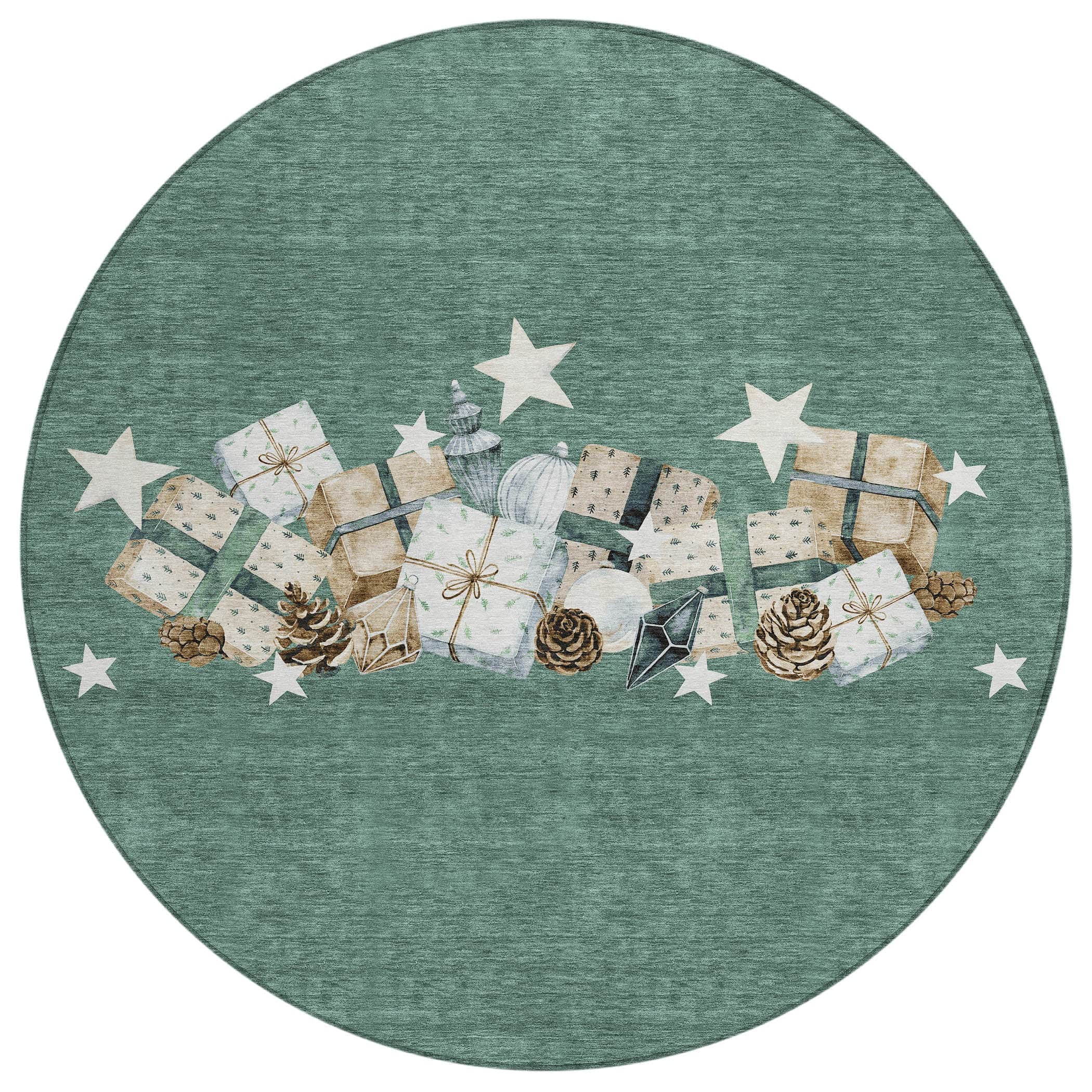 Luxury Machine Washable Indoor/Outdoor Holiday WN33 Seafoam Blue Rug 8' x 8' #shape_Round