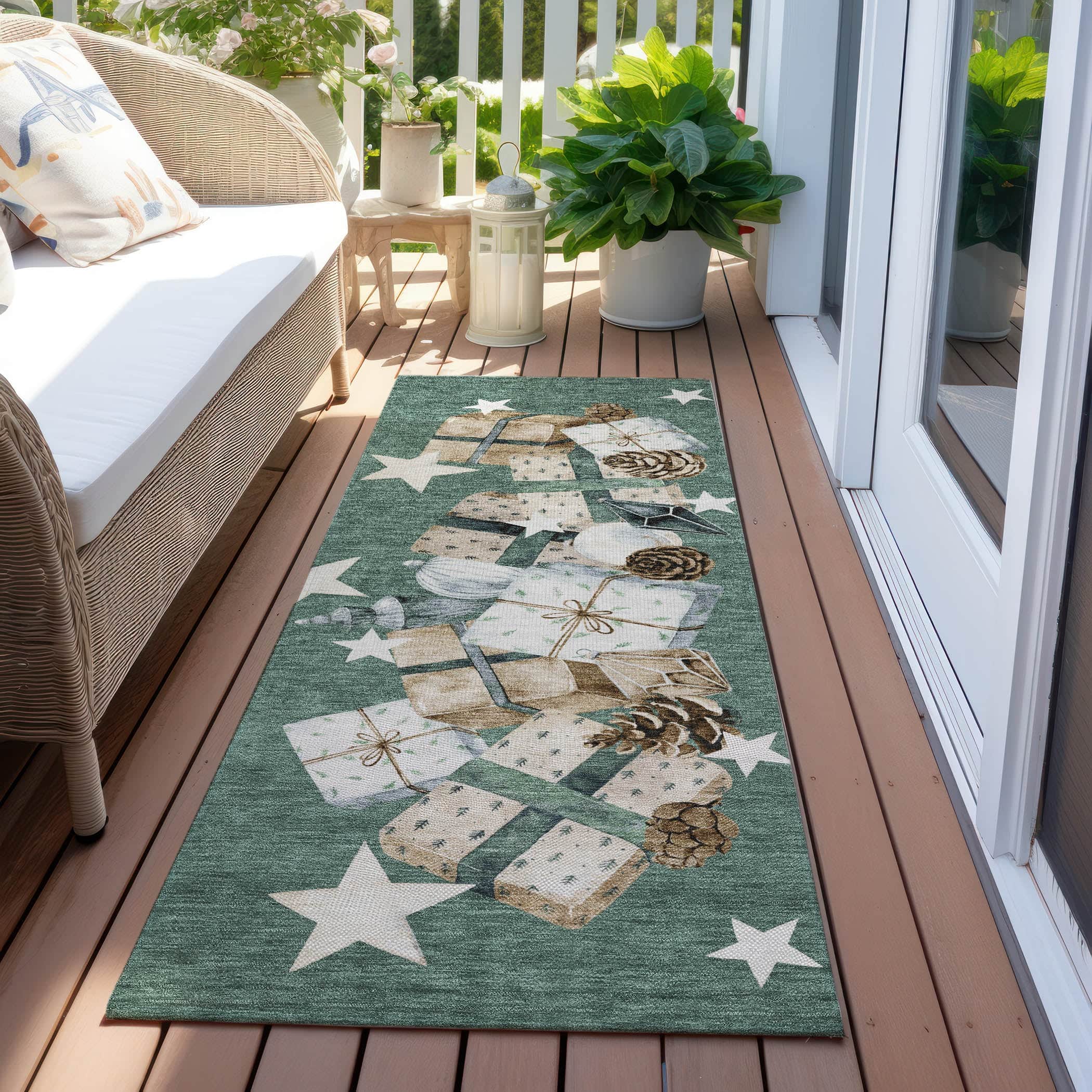 Luxury Machine Washable Indoor/Outdoor Holiday WN33 Seafoam Blue Rug 2'3" x 7'6" #shape_Runner