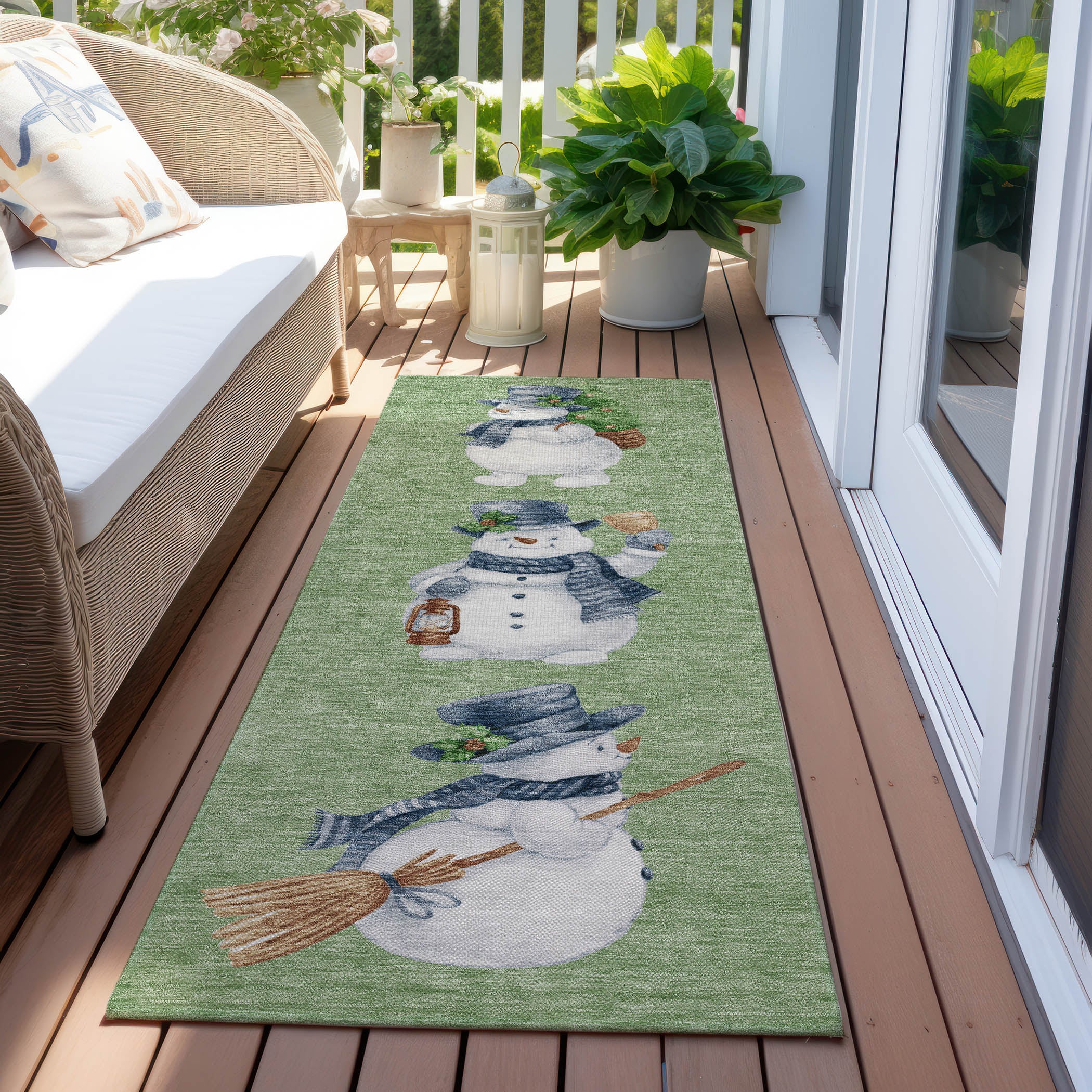 Luxury Machine Washable Indoor/Outdoor Holiday WN34 Aloe Green Rug 2'3" x 7'6" #shape_Runner