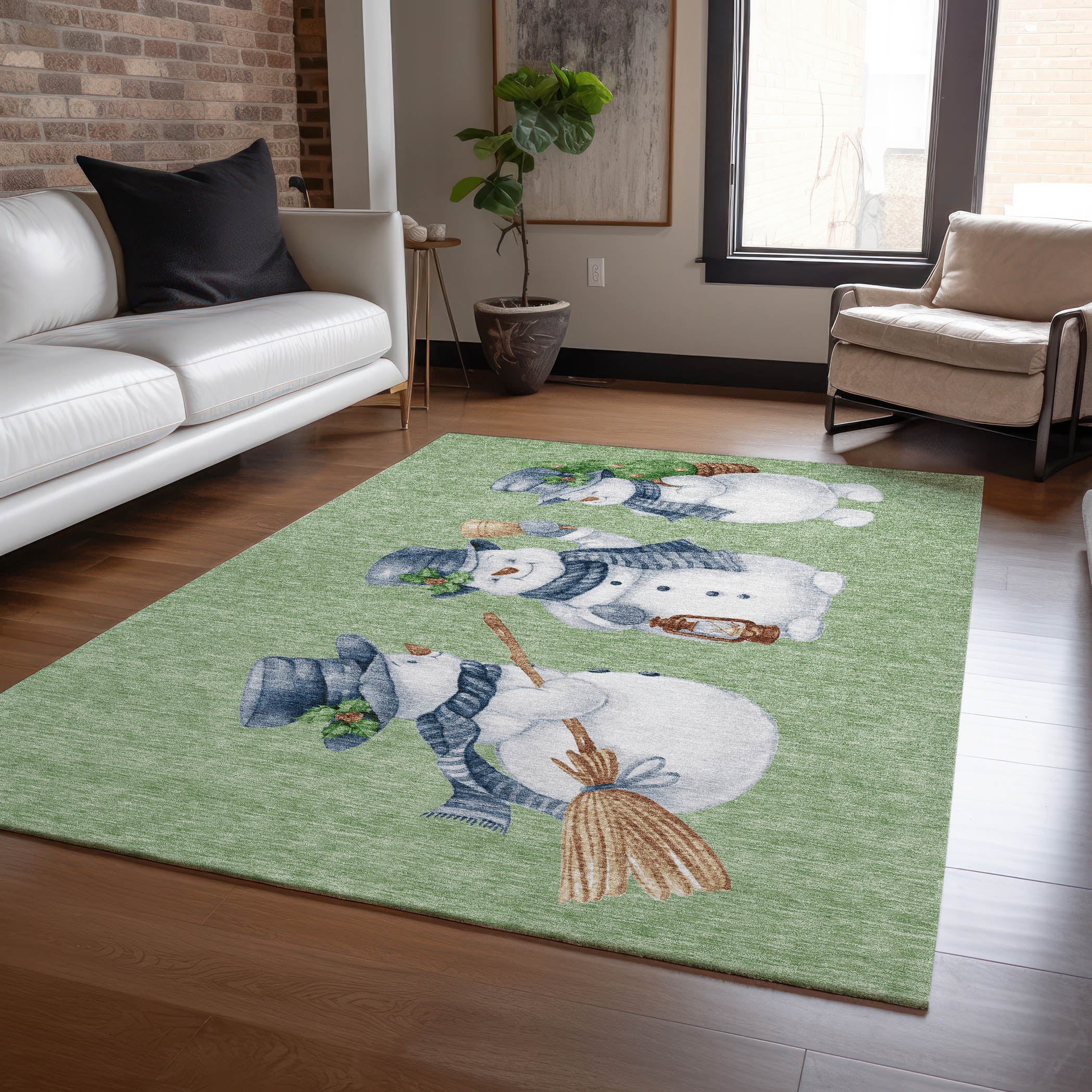 Luxury Machine Washable Indoor/Outdoor Holiday WN34 Aloe Green Rug 2'6" x 3'10" #shape_Rectangle