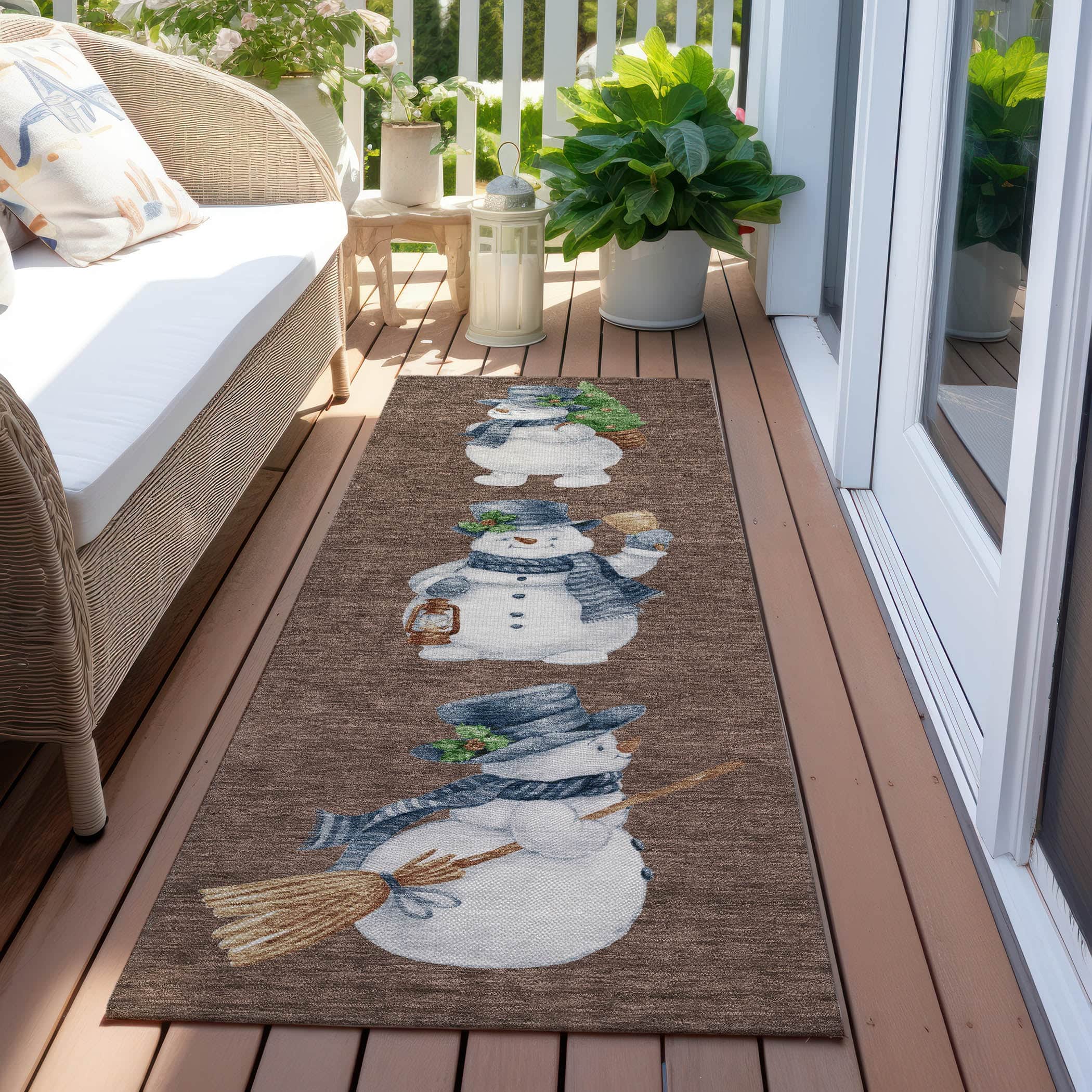 Luxury Machine Washable Indoor/Outdoor Holiday WN34 Brown Rug 2'3" x 7'6" #shape_Runner