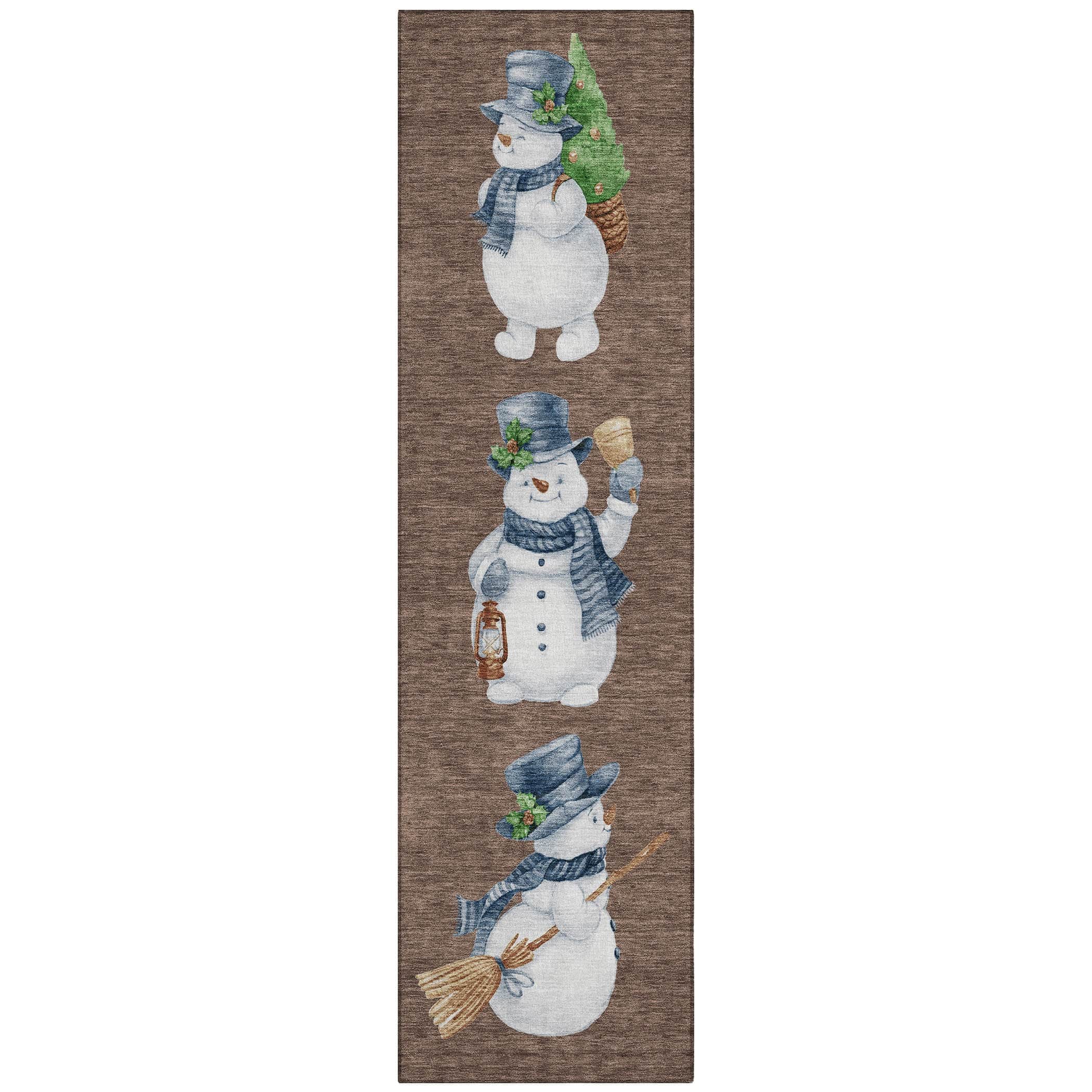 Luxury Machine Washable Indoor/Outdoor Holiday WN34 Brown Rug 2'3" x 7'6" #shape_Runner